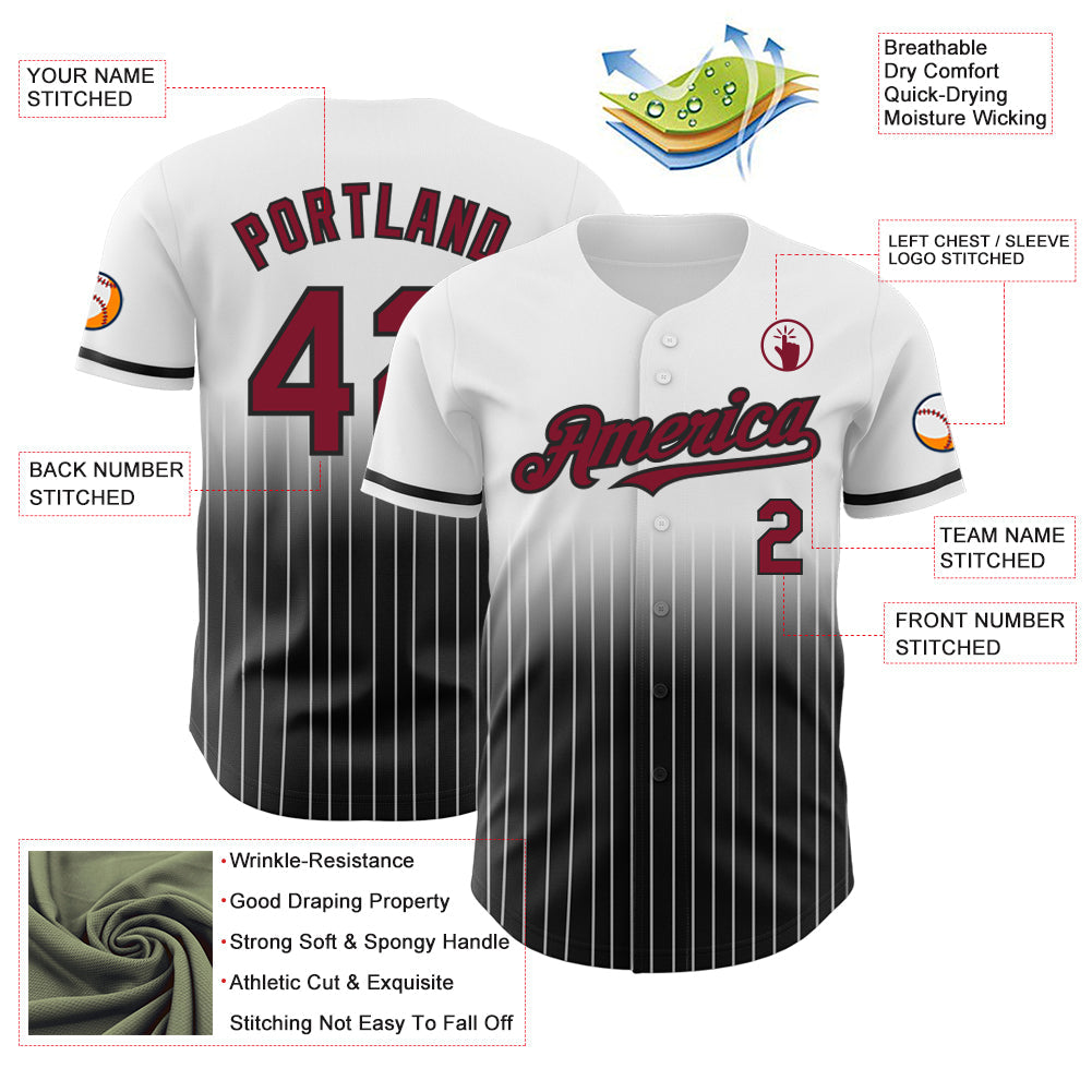 Custom White Pinstripe Crimson-Black Authentic Fade Fashion Baseball Jersey view 4