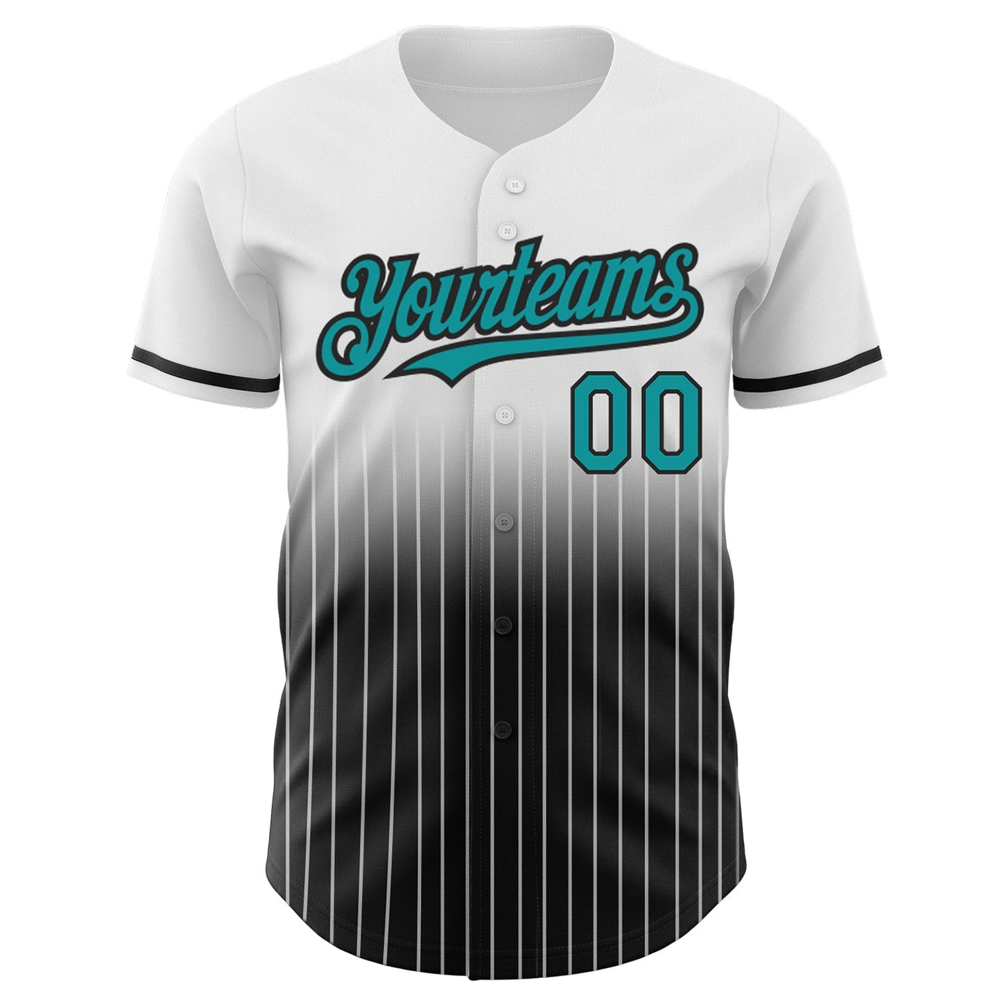 Custom White Pinstripe Teal-Black Authentic Fade Fashion Baseball Jersey view 3