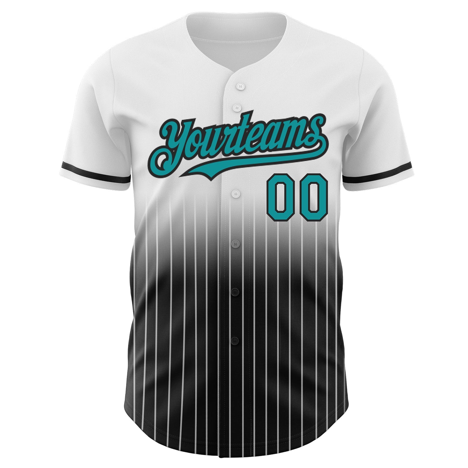 Custom White Pinstripe Teal-Black Authentic Fade Fashion Baseball Jersey view 3