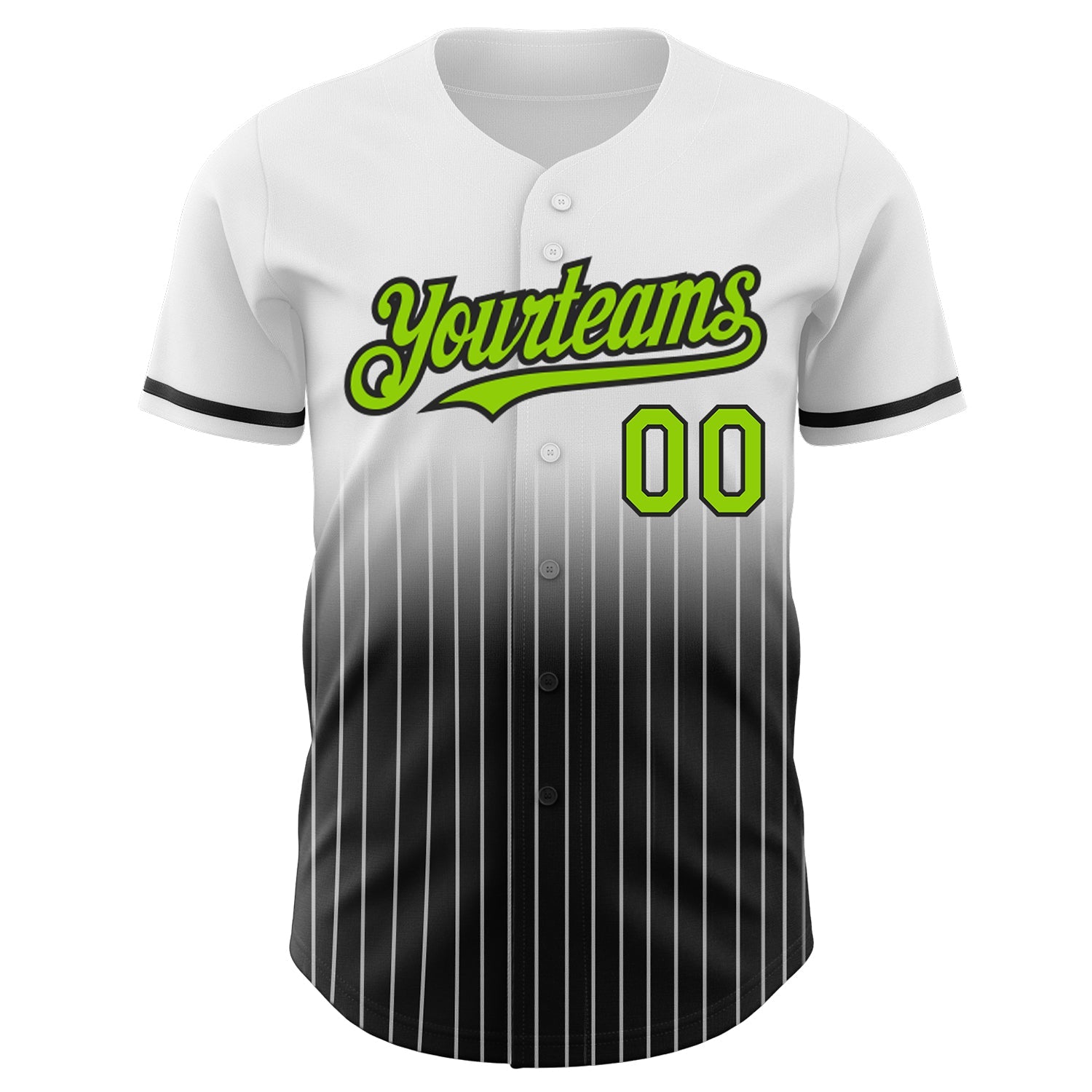 Custom White Pinstripe Neon Green-Black Authentic Fade Fashion Baseball Jersey view 3