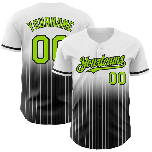 Custom White Pinstripe Neon Green-Black Authentic Fade Fashion Baseball Jersey - Main View