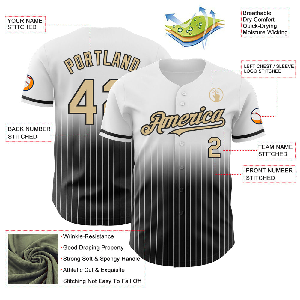 Custom White Pinstripe Vegas Gold-Black Authentic Fade Fashion Baseball Jersey view 4