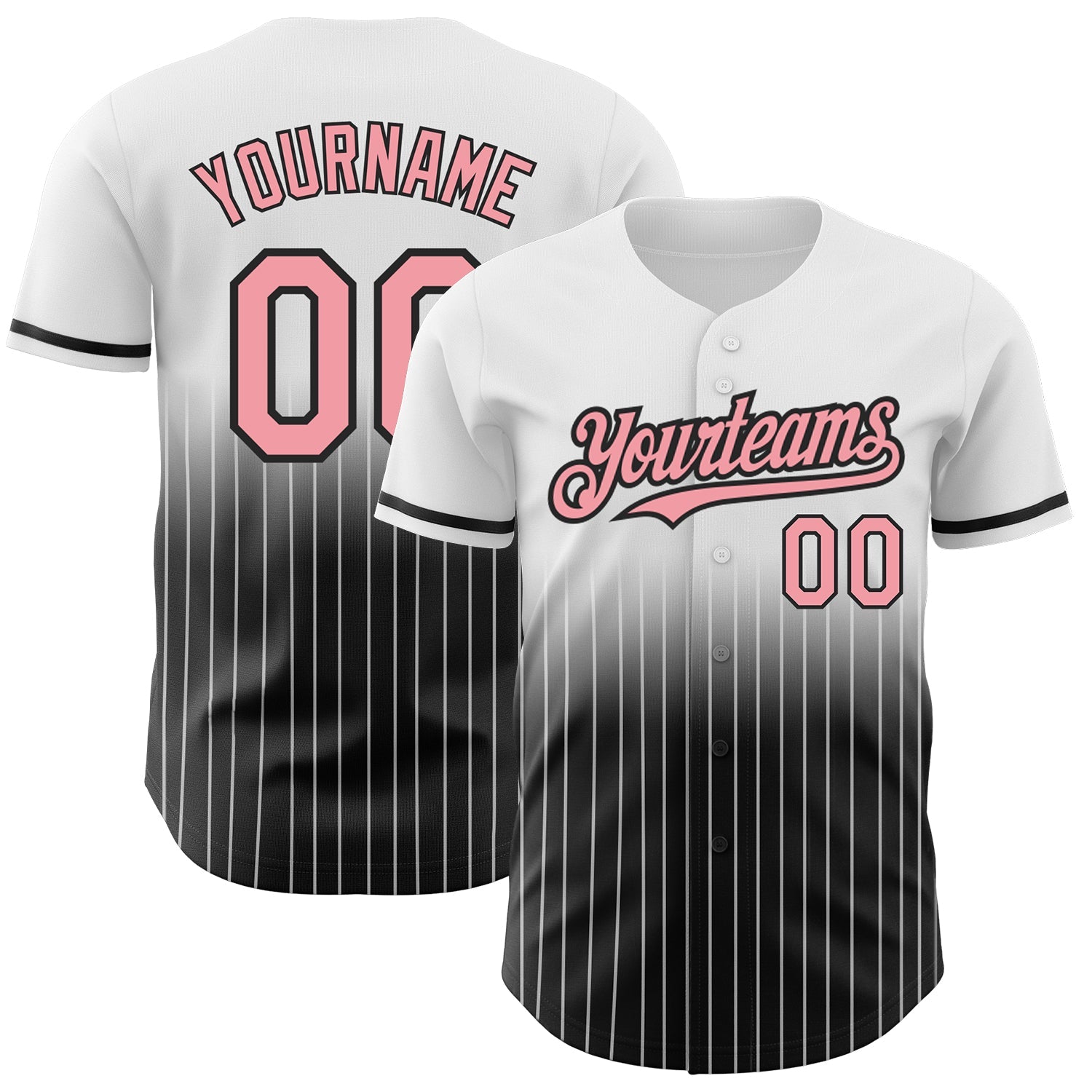 Custom White Pinstripe Medium Pink-Black Authentic Fade Fashion Baseball Jersey - Main View