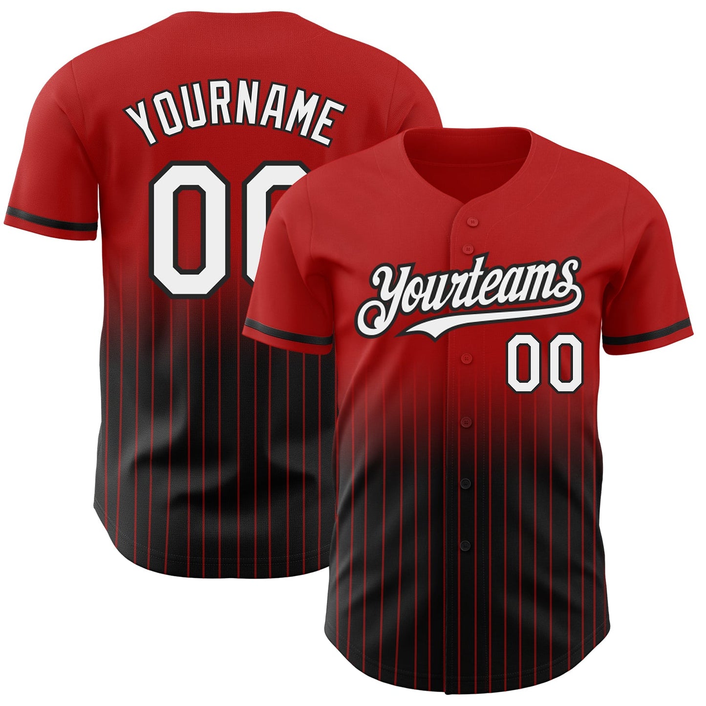 Custom Red Pinstripe White-Black Authentic Fade Fashion Baseball Jersey - Main View
