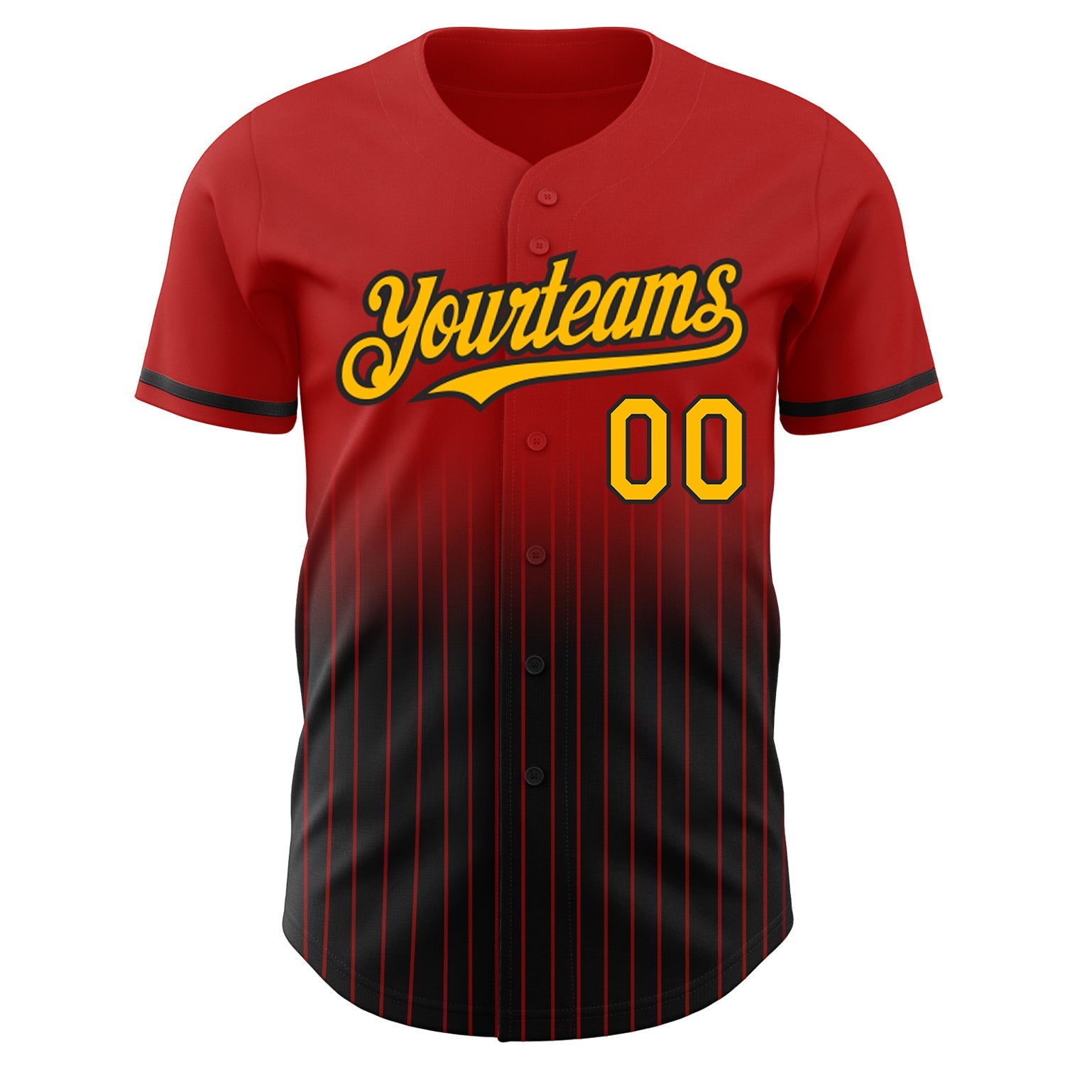 Custom Red Pinstripe Gold-Black Authentic Fade Fashion Baseball Jersey view 3