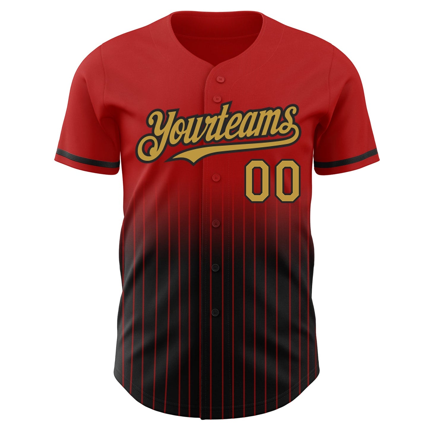 Custom Red Pinstripe Old Gold-Black Authentic Fade Fashion Baseball Jersey view 3