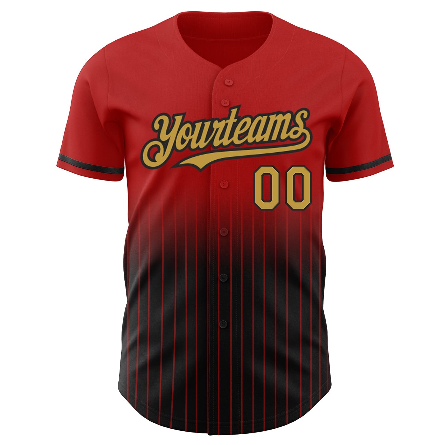 Custom Red Pinstripe Old Gold-Black Authentic Fade Fashion Baseball Jersey view 3