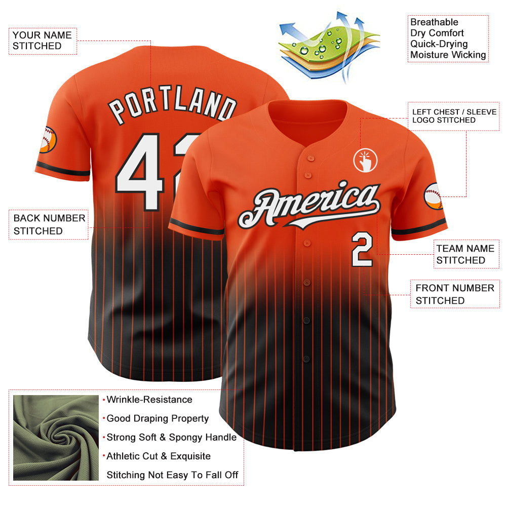 Custom Orange Pinstripe White-Black Authentic Fade Fashion Baseball Jersey view 4