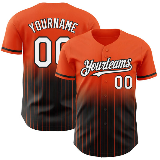Custom Orange Pinstripe White-Black Authentic Fade Fashion Baseball Jersey - Main View