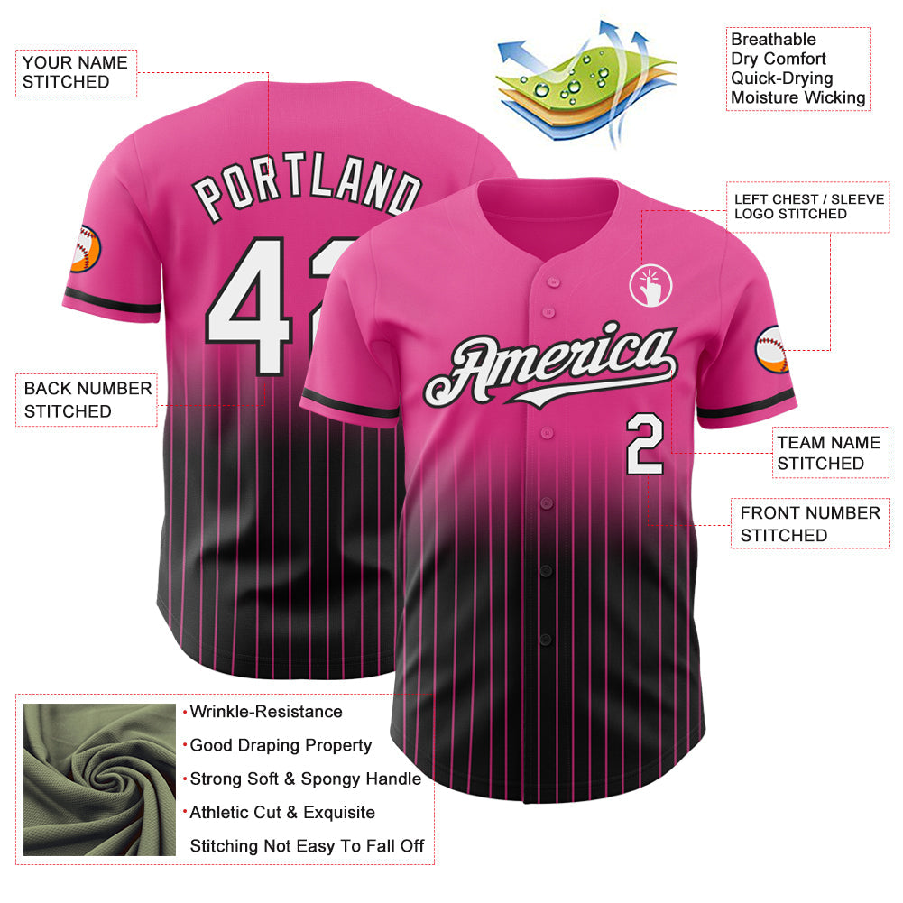 Custom Pink Pinstripe White-Black Authentic Fade Fashion Baseball Jersey view 4