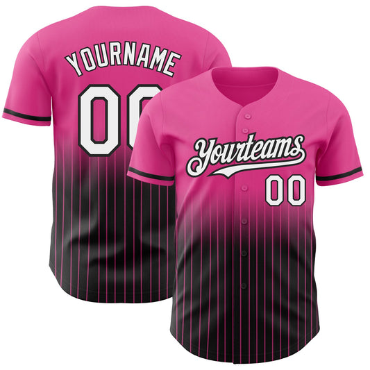 Custom Pink Pinstripe White-Black Authentic Fade Fashion Baseball Jersey - Main View