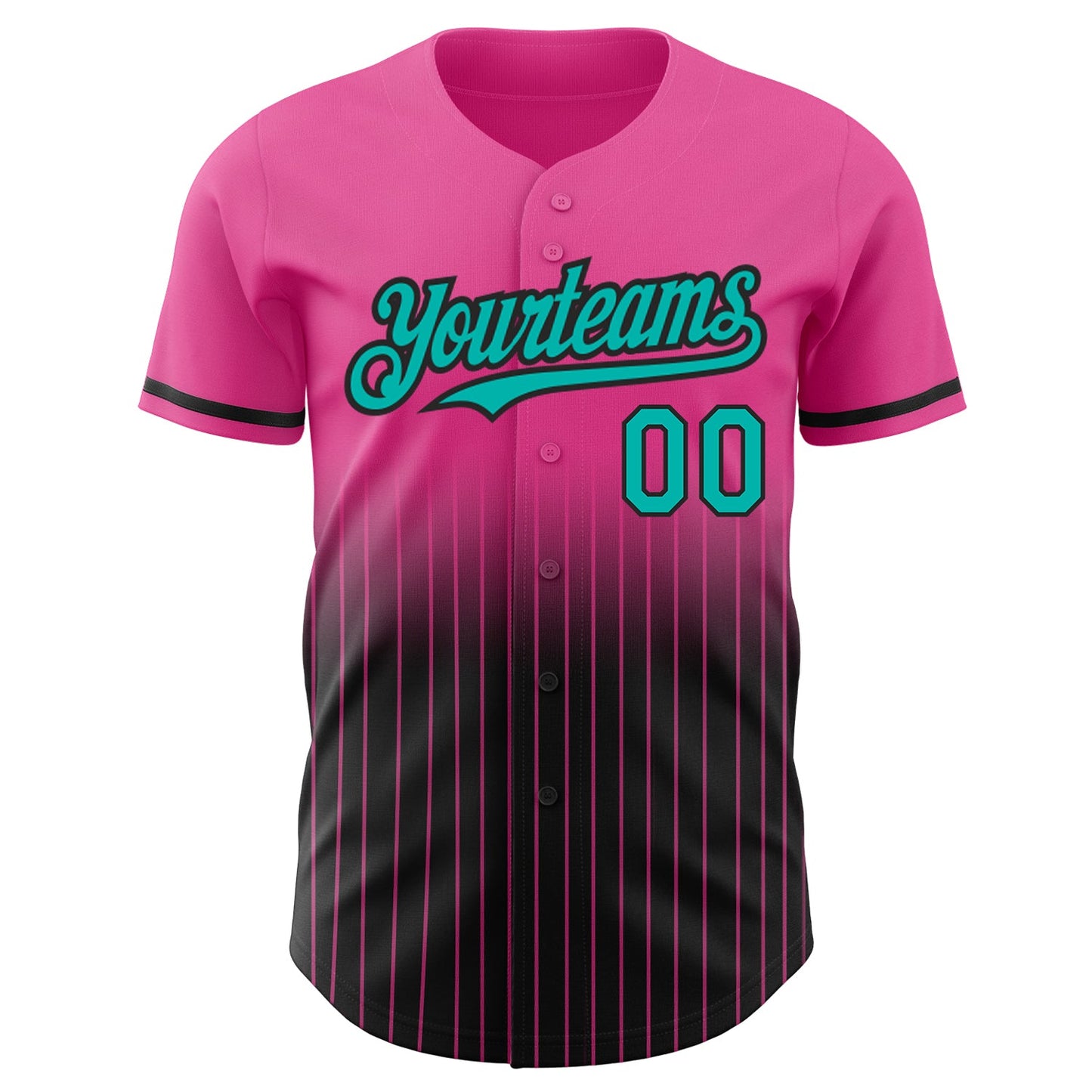 Custom Pink Pinstripe Aqua-Black Authentic Fade Fashion Baseball Jersey view 3