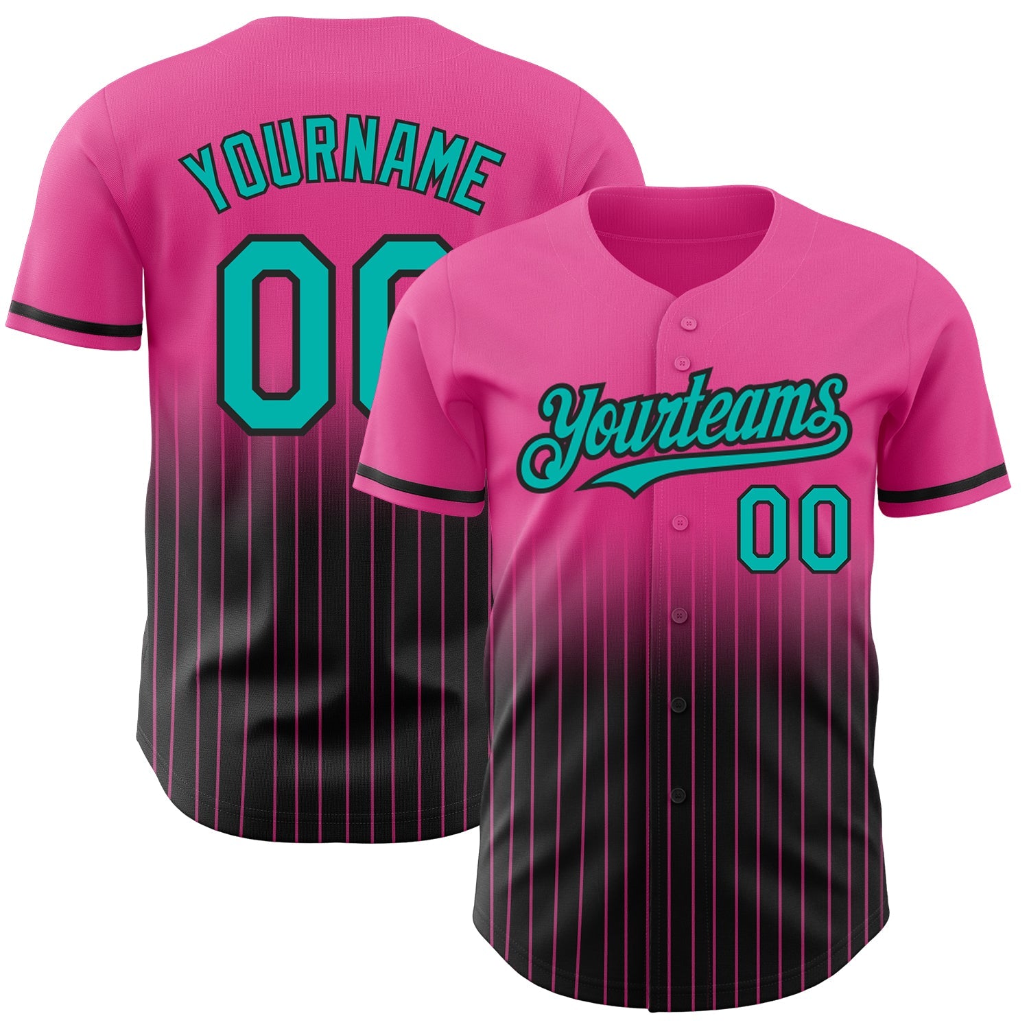 Custom Pink Pinstripe Aqua-Black Authentic Fade Fashion Baseball Jersey - Main View