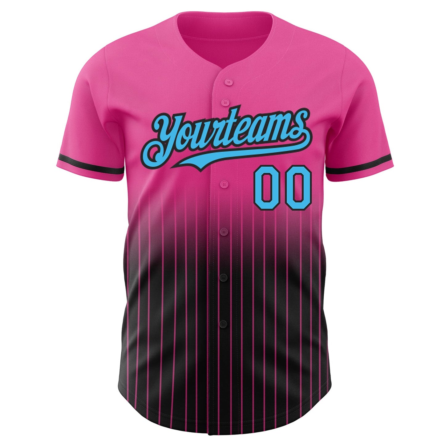 Custom Pink Pinstripe Sky Blue-Black Authentic Fade Fashion Baseball Jersey view 3