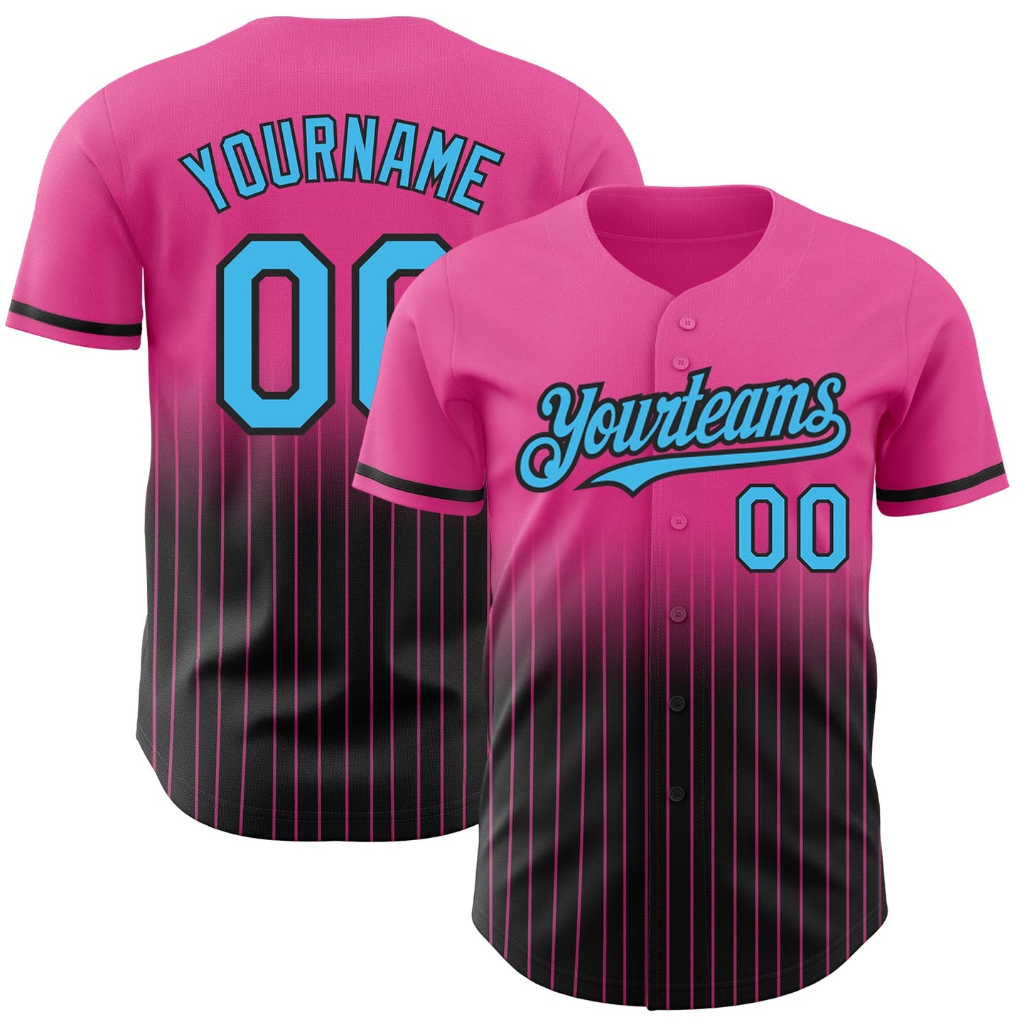 Custom Pink Pinstripe Sky Blue-Black Authentic Fade Fashion Baseball Jersey - Main View