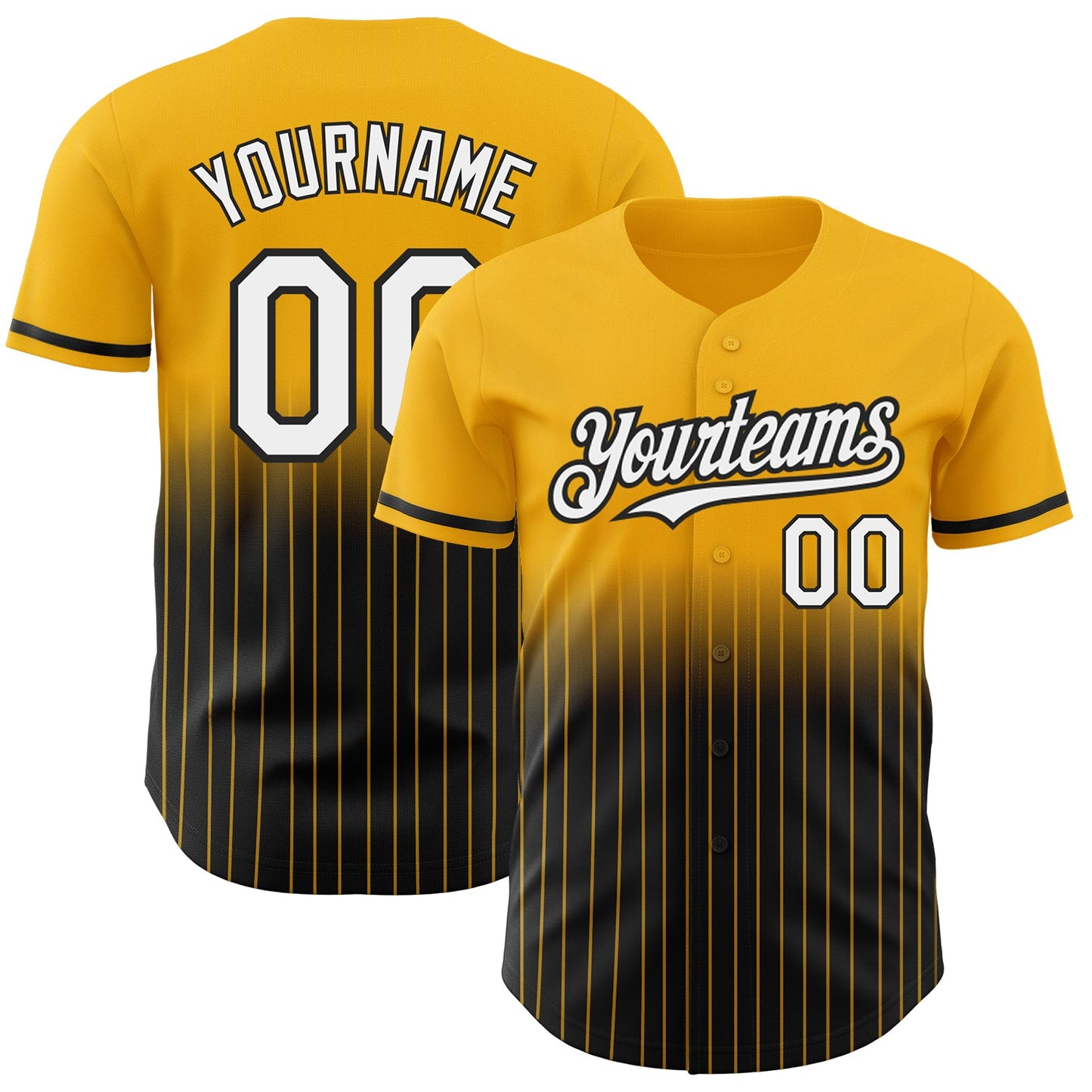 Custom Gold Pinstripe White-Black Authentic Fade Fashion Baseball Jersey - Main View