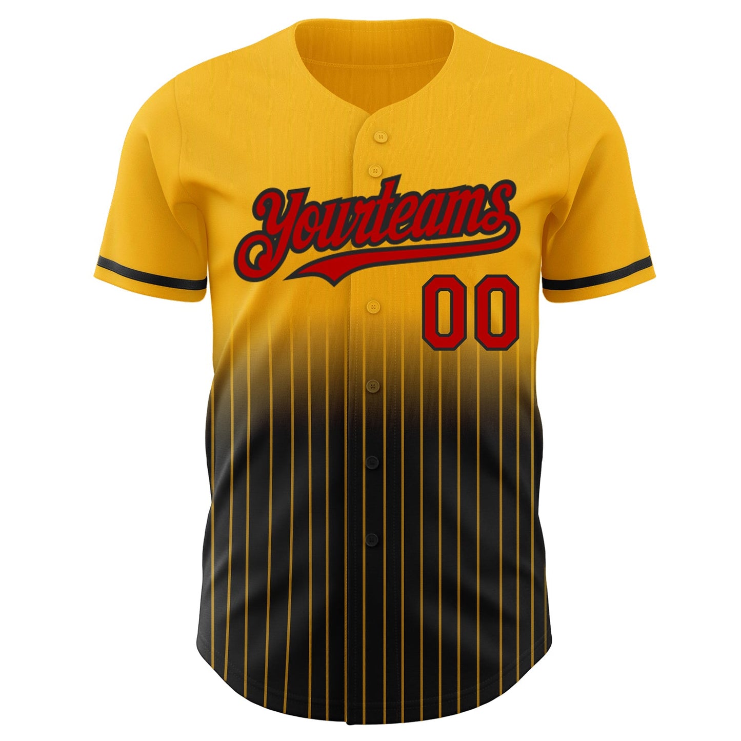 Custom Gold Pinstripe Red-Black Authentic Fade Fashion Baseball Jersey view 3