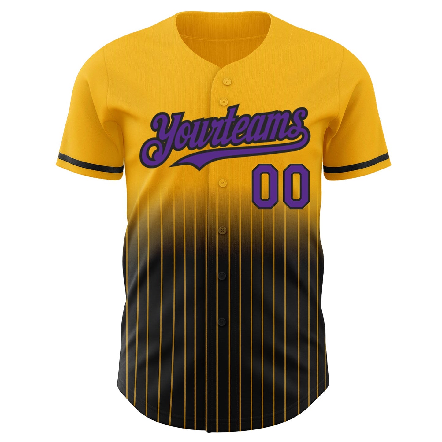 Custom Gold Pinstripe Purple-Black Authentic Fade Fashion Baseball Jersey view 3