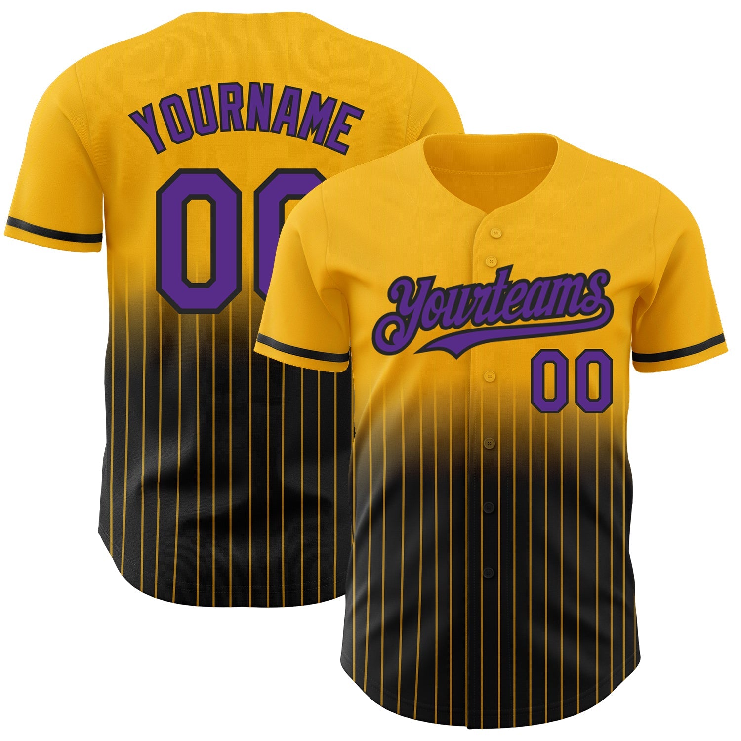 Custom Gold Pinstripe Purple-Black Authentic Fade Fashion Baseball Jersey - Main View