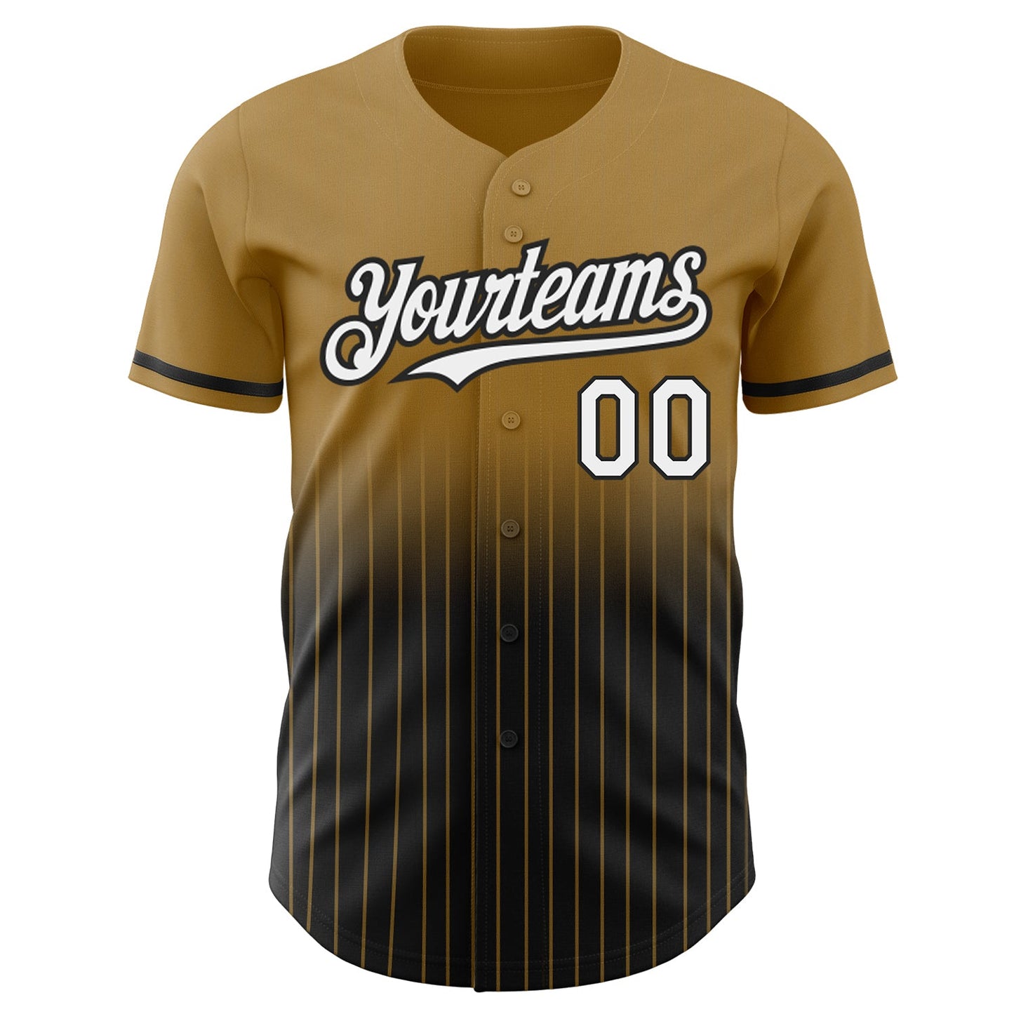 Custom Old Gold Pinstripe White-Black Authentic Fade Fashion Baseball Jersey view 3