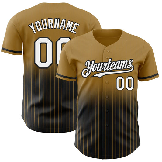 Custom Old Gold Pinstripe White-Black Authentic Fade Fashion Baseball Jersey - Main View