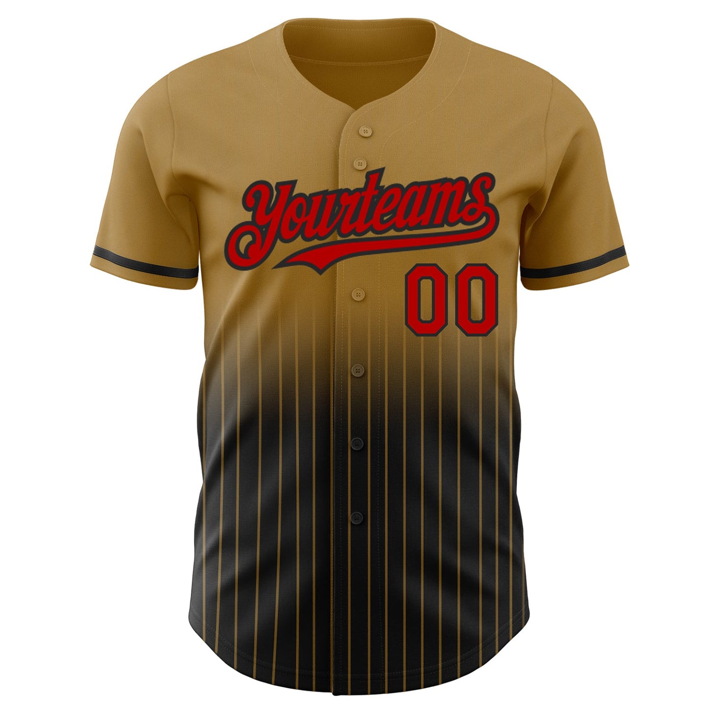Custom Old Gold Pinstripe Red-Black Authentic Fade Fashion Baseball Jersey view 3