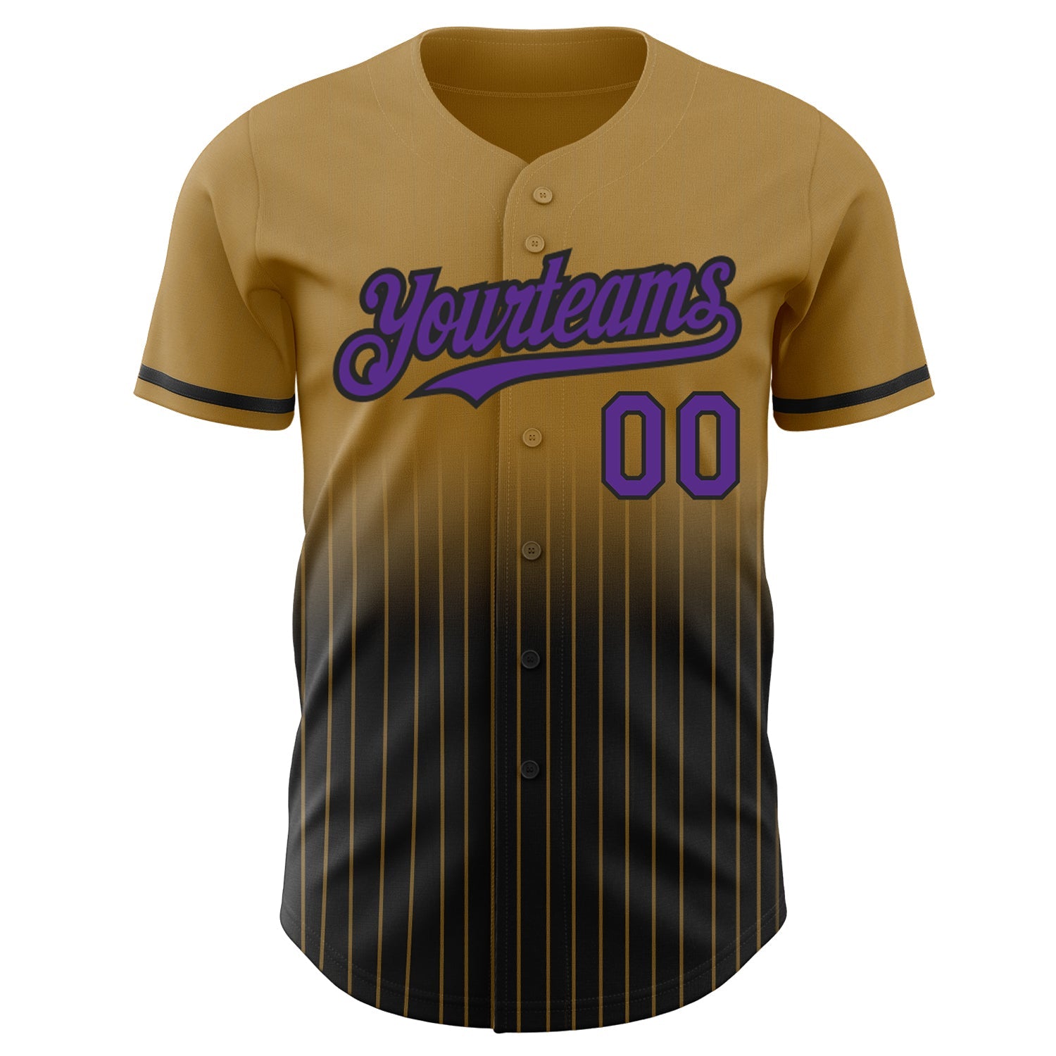 Custom Old Gold Pinstripe Purple-Black Authentic Fade Fashion Baseball Jersey view 3
