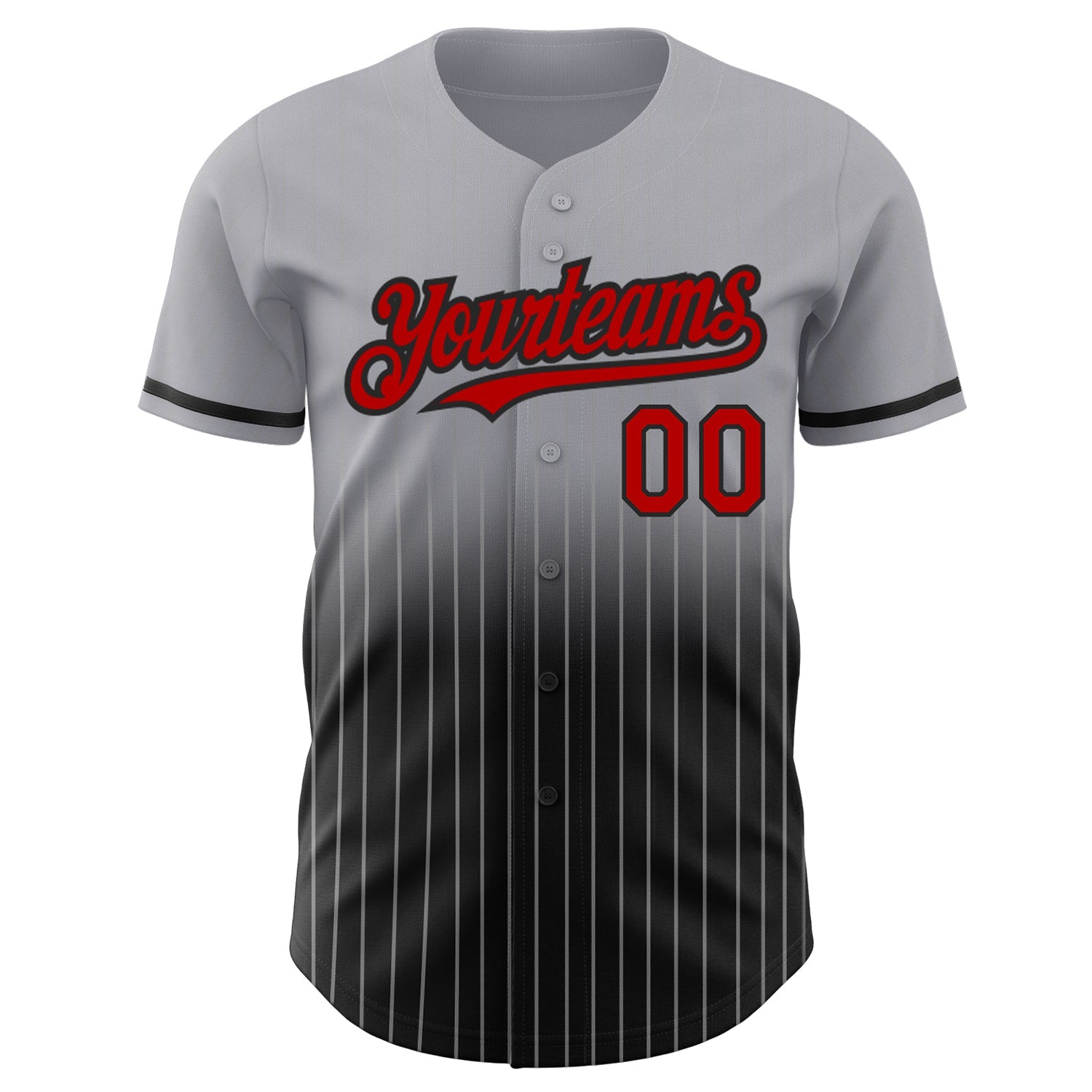 Custom Gray Pinstripe Red-Black Authentic Fade Fashion Baseball Jersey view 3