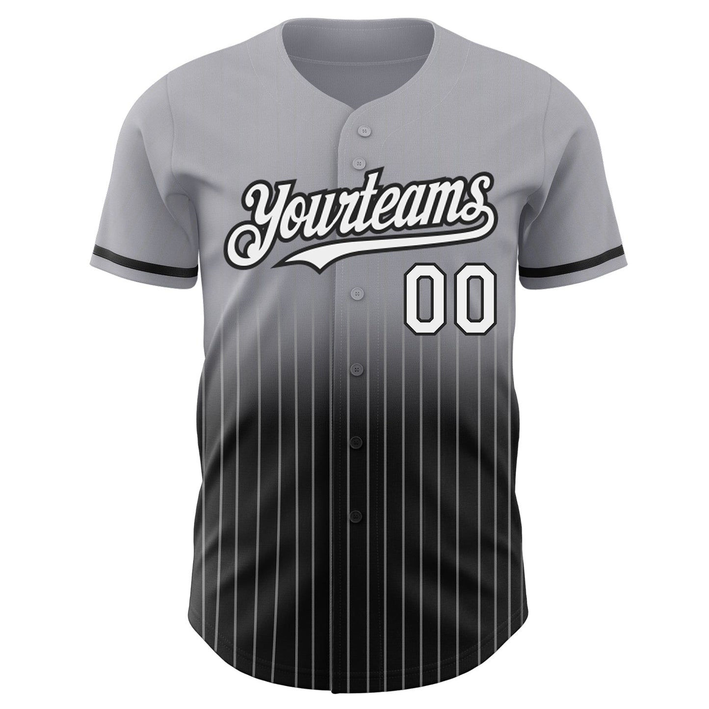 Custom Gray Pinstripe White-Black Authentic Fade Fashion Baseball Jersey view 3
