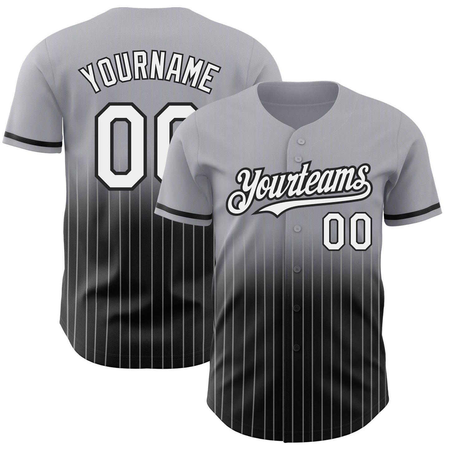 Custom Gray Pinstripe White-Black Authentic Fade Fashion Baseball Jersey - Main View