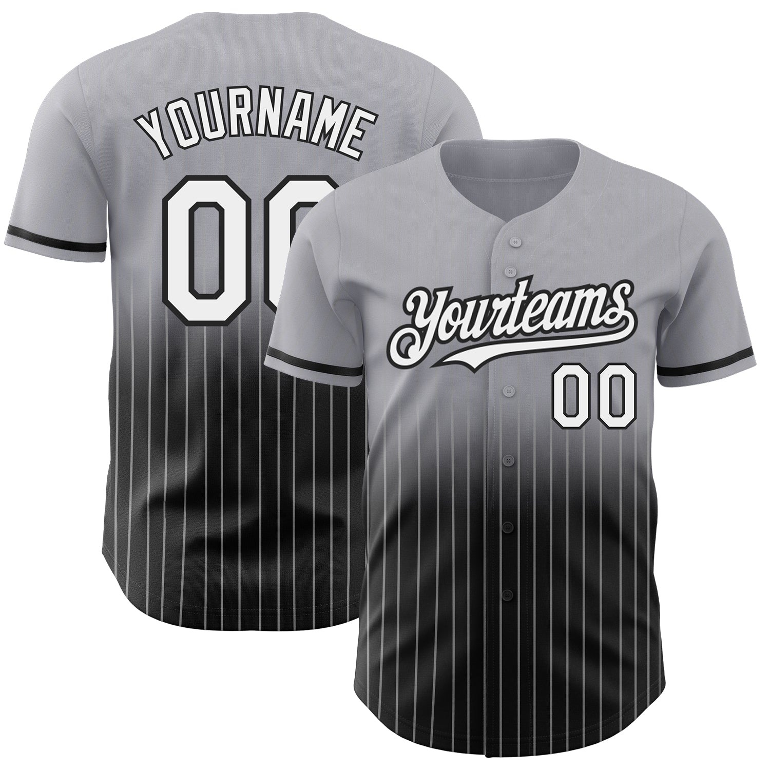 Custom Gray Pinstripe White-Black Authentic Fade Fashion Baseball Jersey - Main View