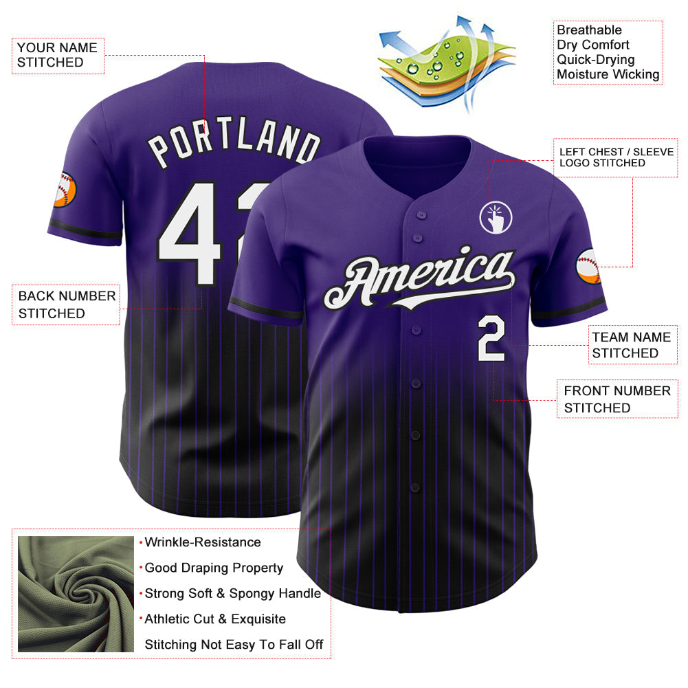 Custom Purple Pinstripe White-Black Authentic Fade Fashion Baseball Jersey view 4