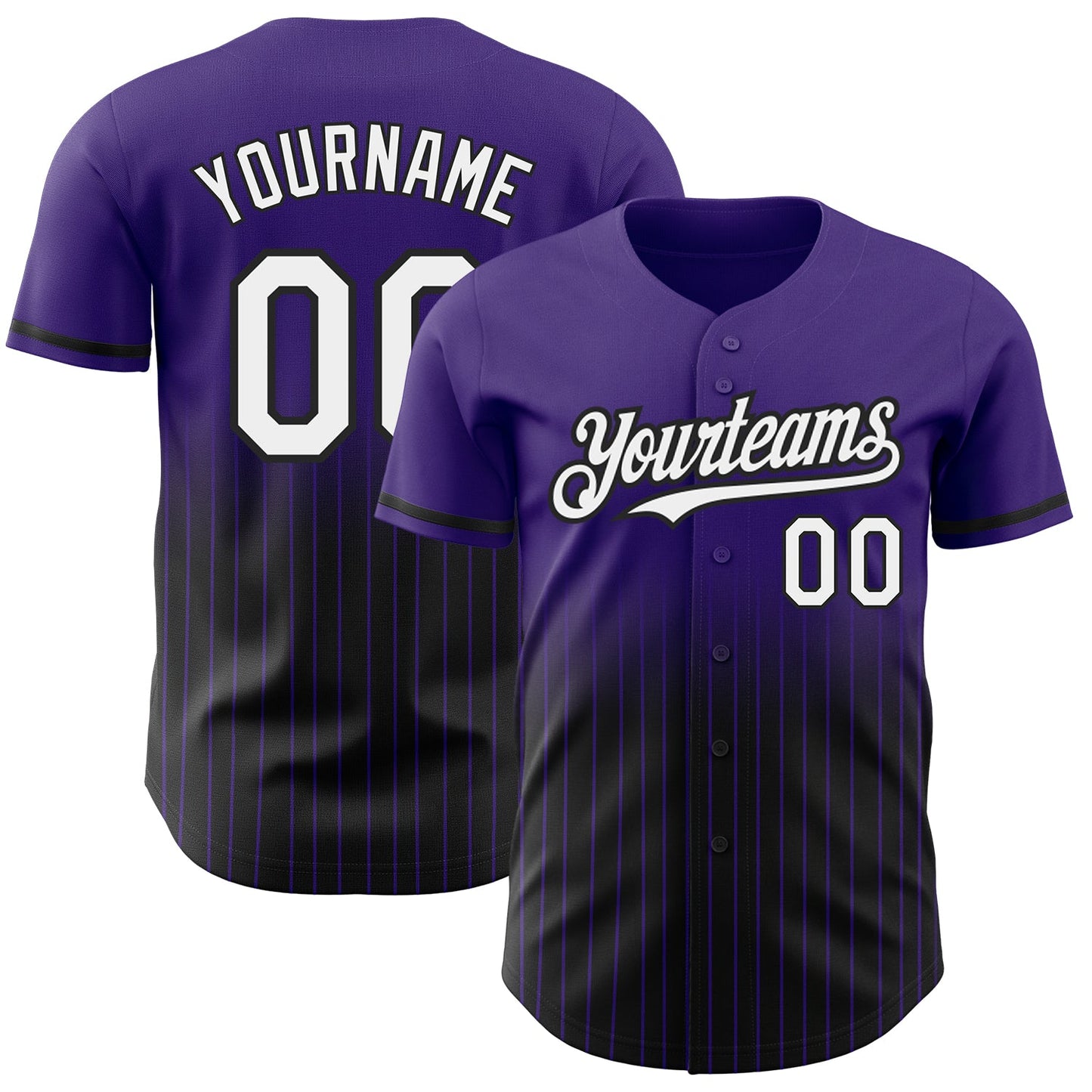 Custom Purple Pinstripe White-Black Authentic Fade Fashion Baseball Jersey - Main View