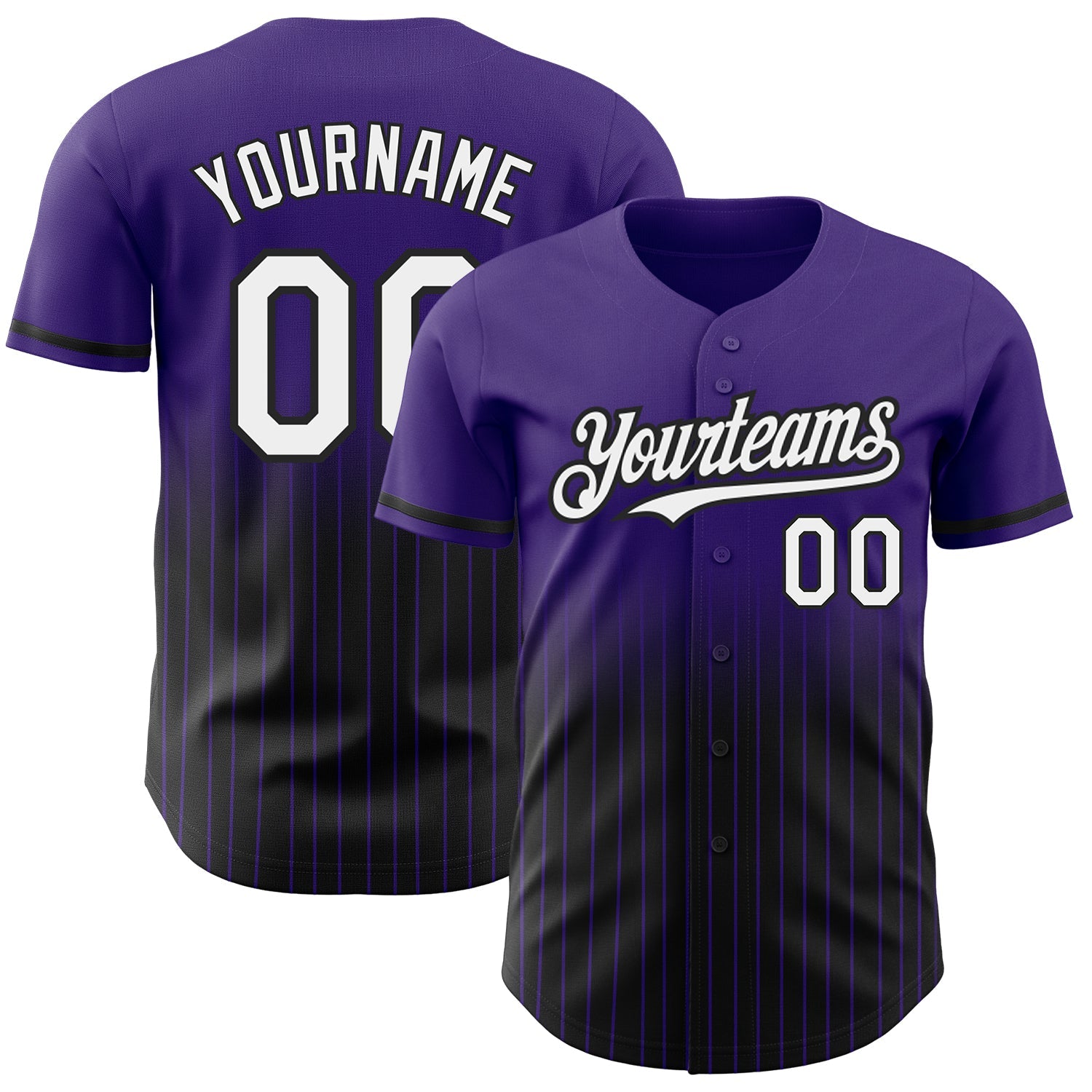 Custom Purple Pinstripe White-Black Authentic Fade Fashion Baseball Jersey - Main View