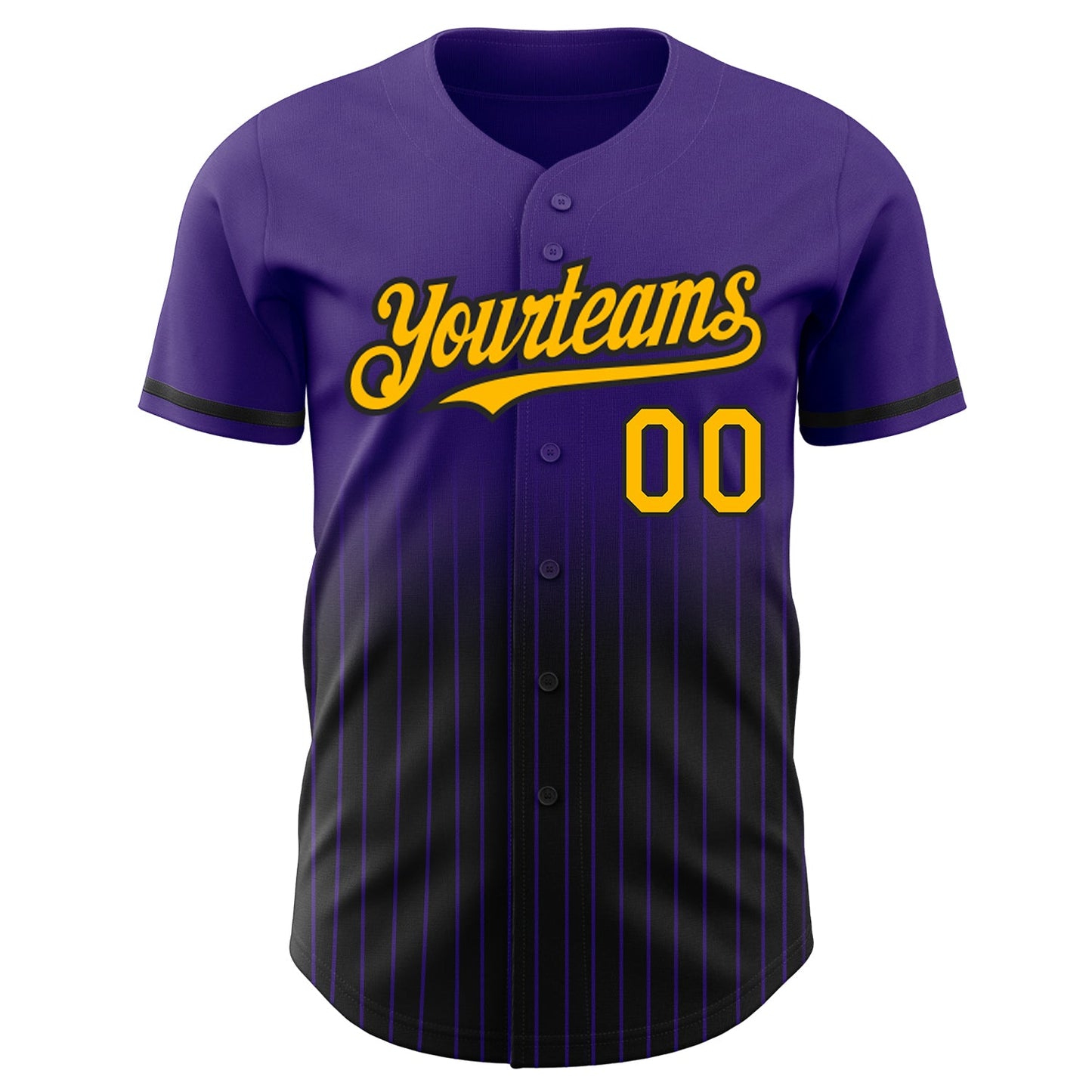 Custom Purple Pinstripe Gold-Black Authentic Fade Fashion Baseball Jersey view 3