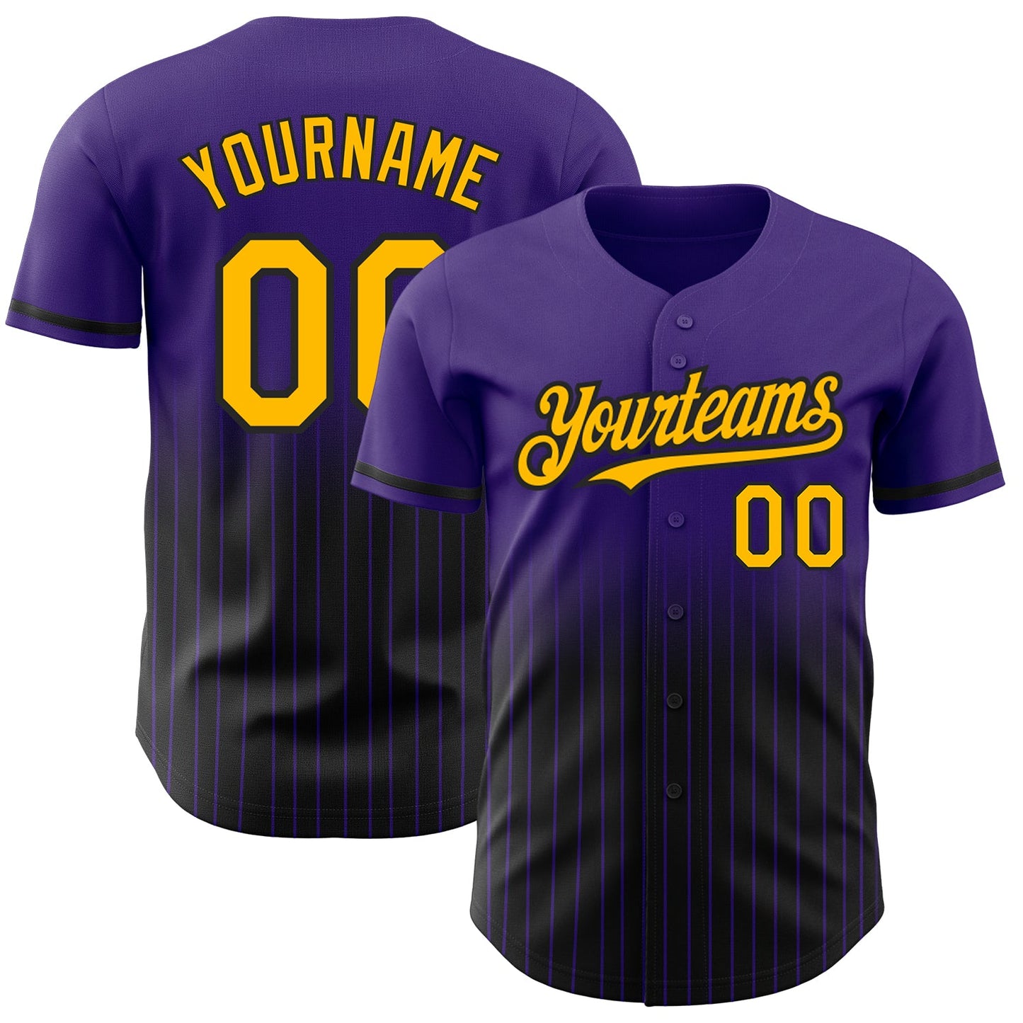 Custom Purple Pinstripe Gold-Black Authentic Fade Fashion Baseball Jersey - Main View