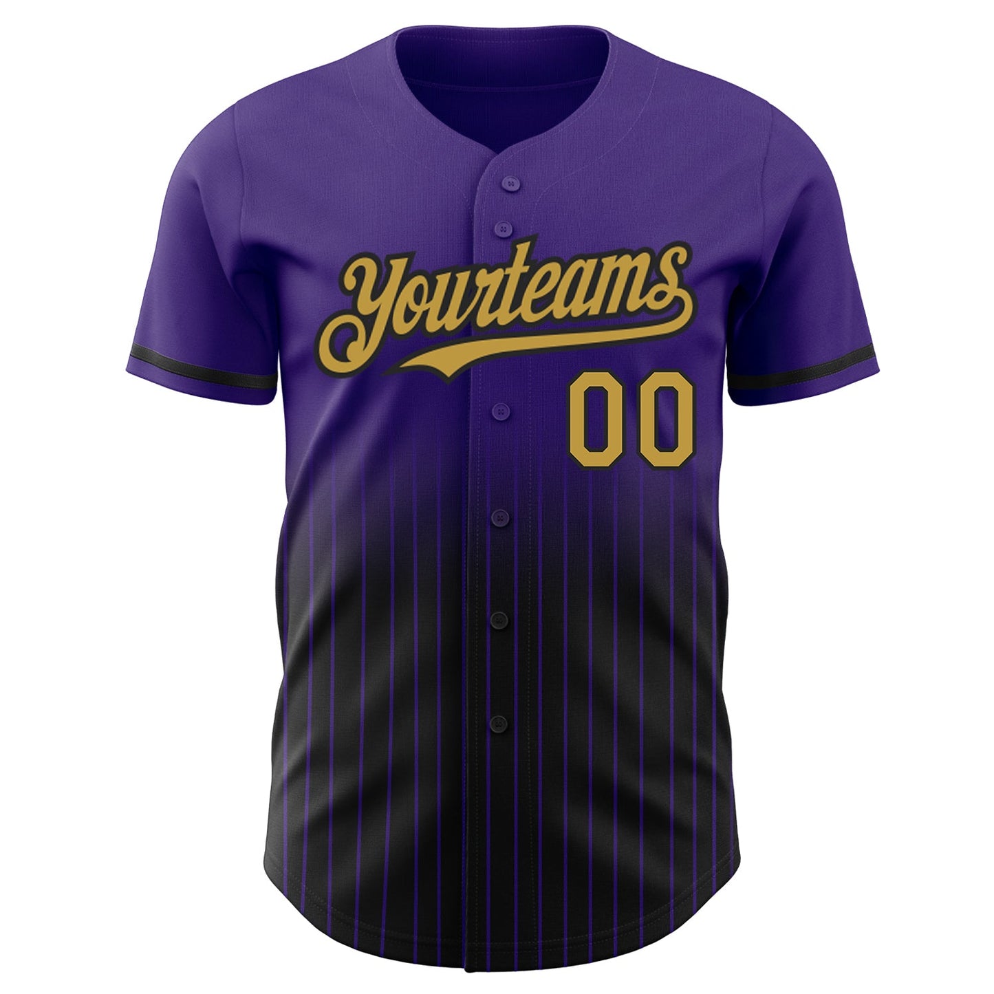 Custom Purple Pinstripe Old Gold-Black Authentic Fade Fashion Baseball Jersey view 3