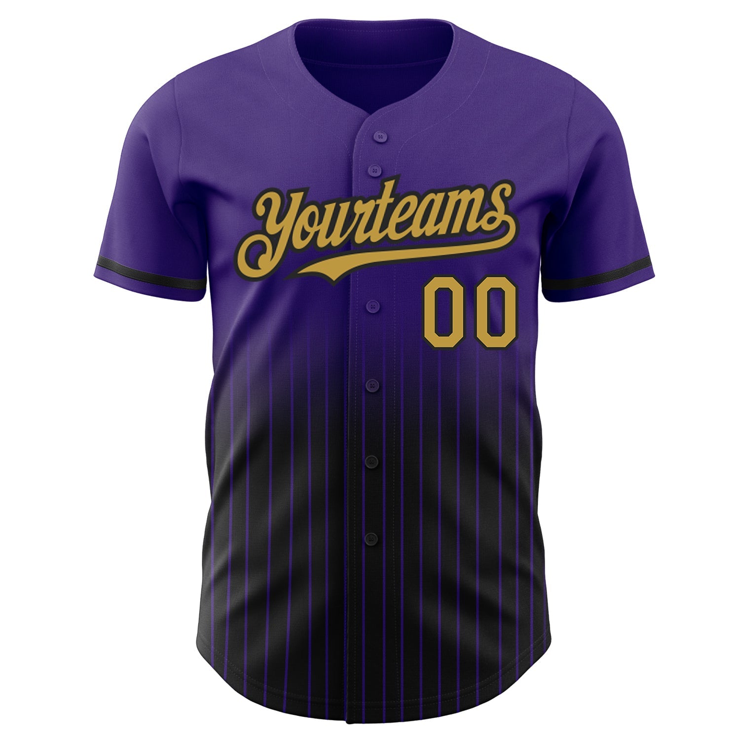 Custom Purple Pinstripe Old Gold-Black Authentic Fade Fashion Baseball Jersey view 3