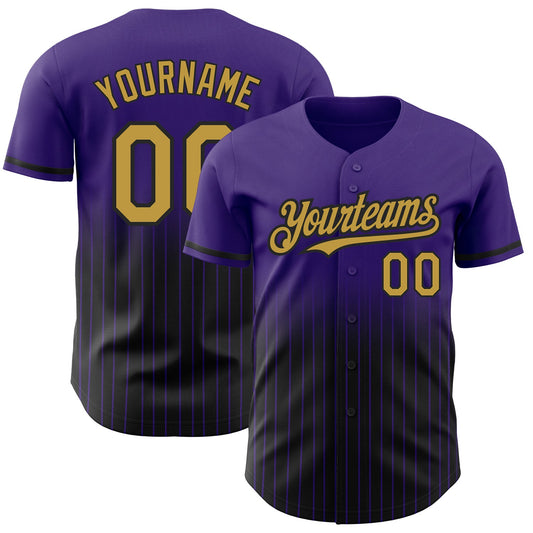 Custom Purple Pinstripe Old Gold-Black Authentic Fade Fashion Baseball Jersey - Main View