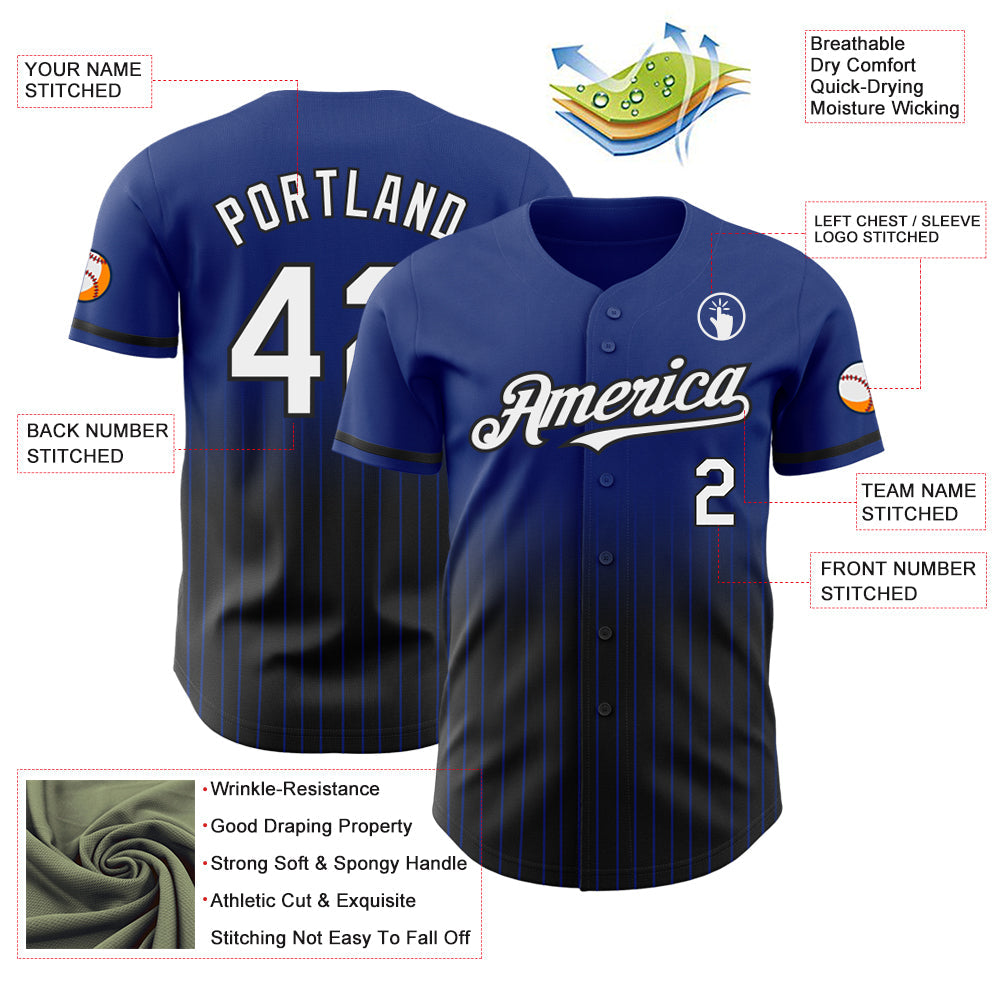 Custom Royal Pinstripe White-Black Authentic Fade Fashion Baseball Jersey view 4