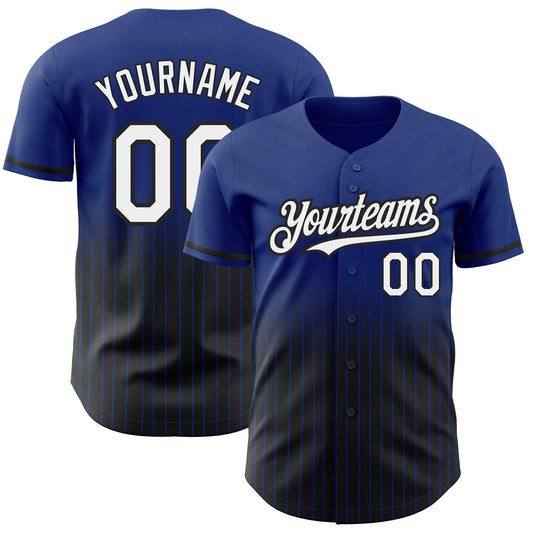 Custom Royal Pinstripe White-Black Authentic Fade Fashion Baseball Jersey - Main View