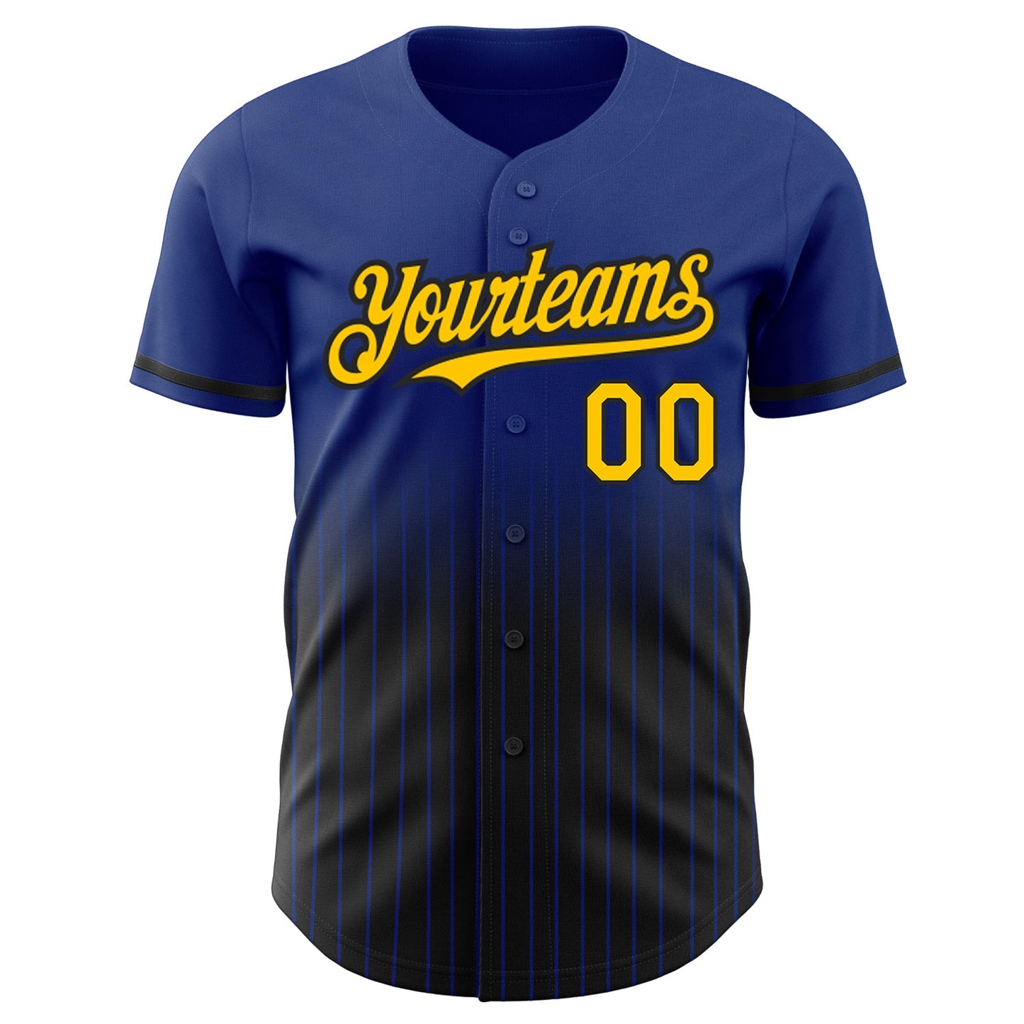 Custom Royal Pinstripe Yellow-Black Authentic Fade Fashion Baseball Jersey view 3