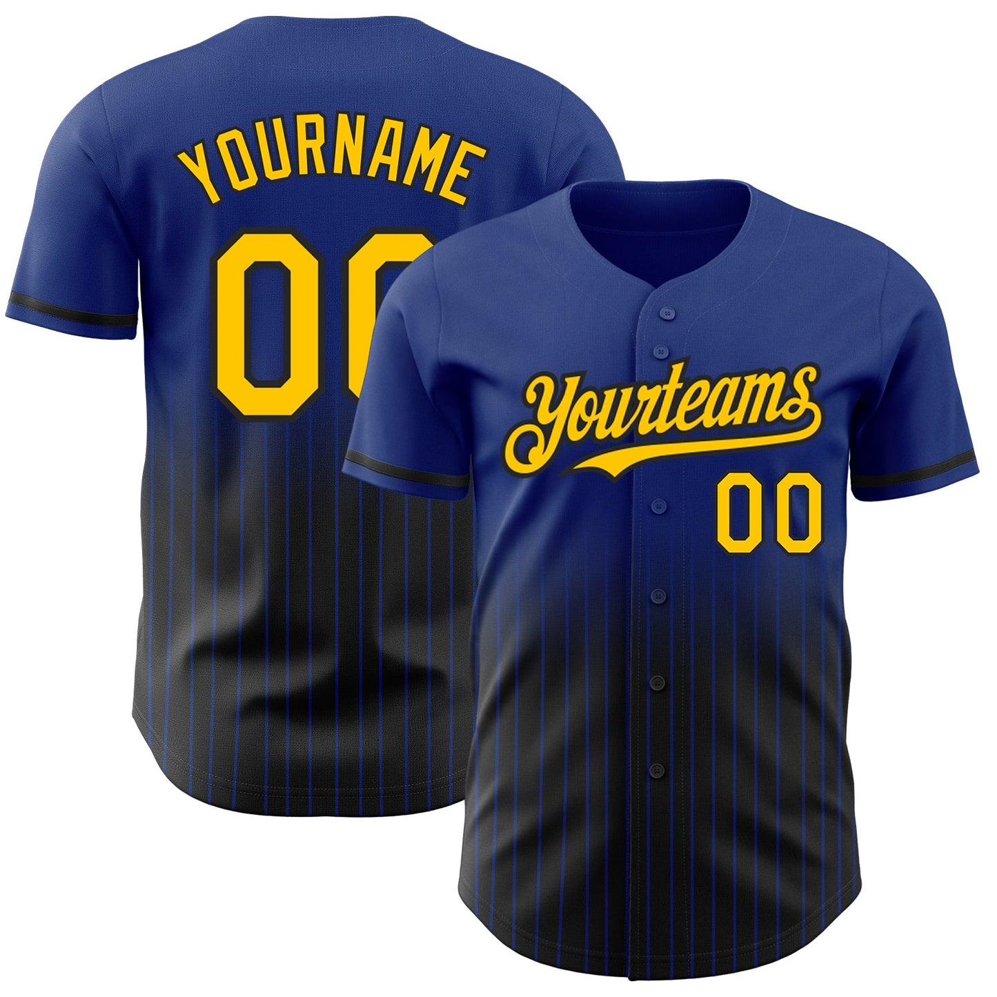 Custom Royal Pinstripe Yellow-Black Authentic Fade Fashion Baseball Jersey - Main View
