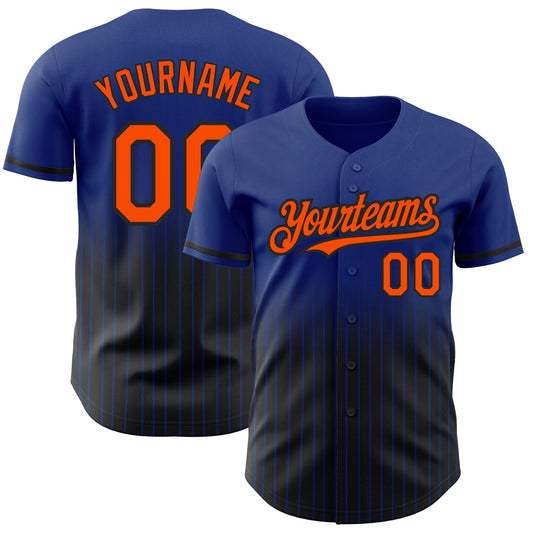 Custom Royal Pinstripe Orange-Black Authentic Fade Fashion Baseball Jersey - Main View