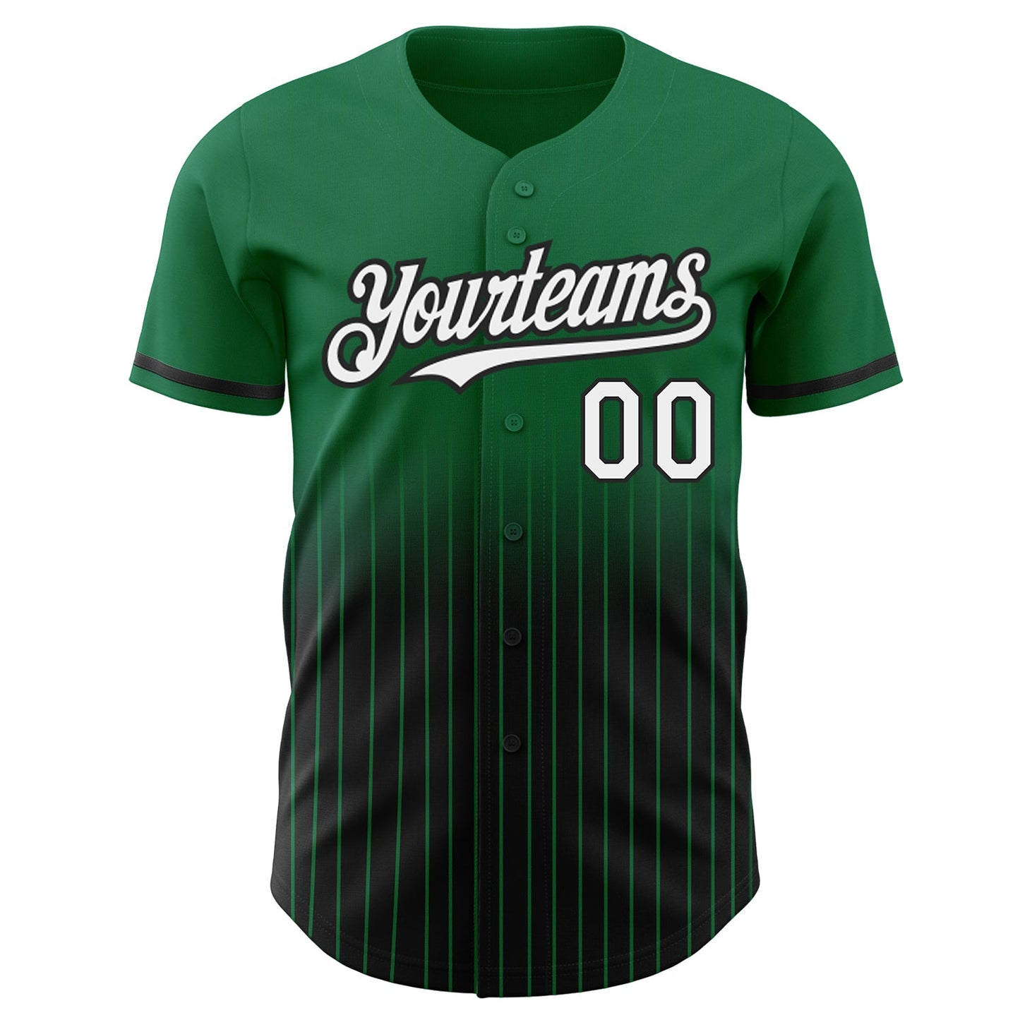 Custom Kelly Green Pinstripe White-Black Authentic Fade Fashion Baseball Jersey view 3