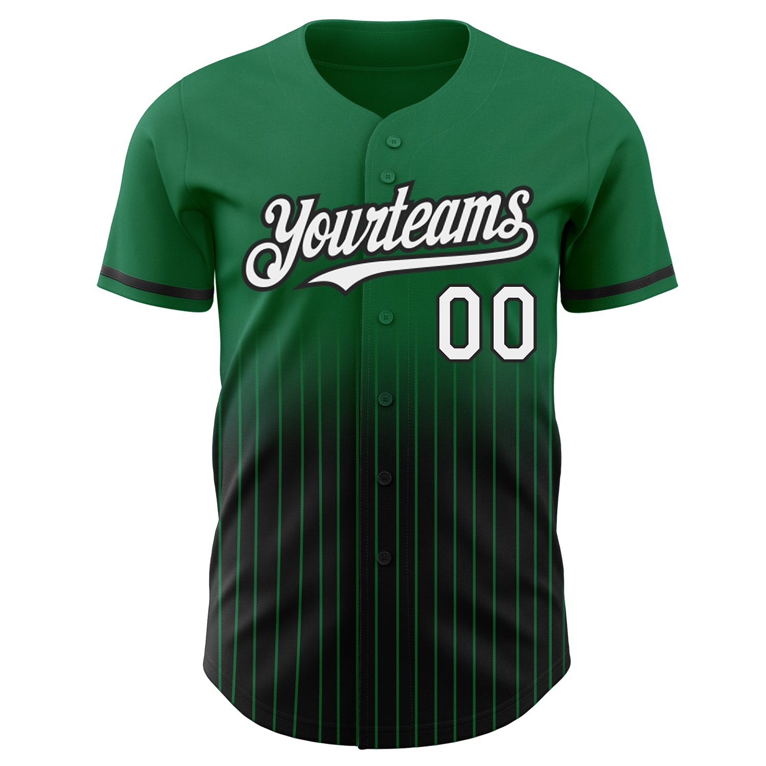 Custom Kelly Green Pinstripe White-Black Authentic Fade Fashion Baseball Jersey view 3