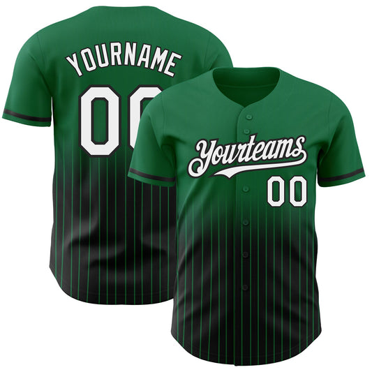 Custom Kelly Green Pinstripe White-Black Authentic Fade Fashion Baseball Jersey - Main View