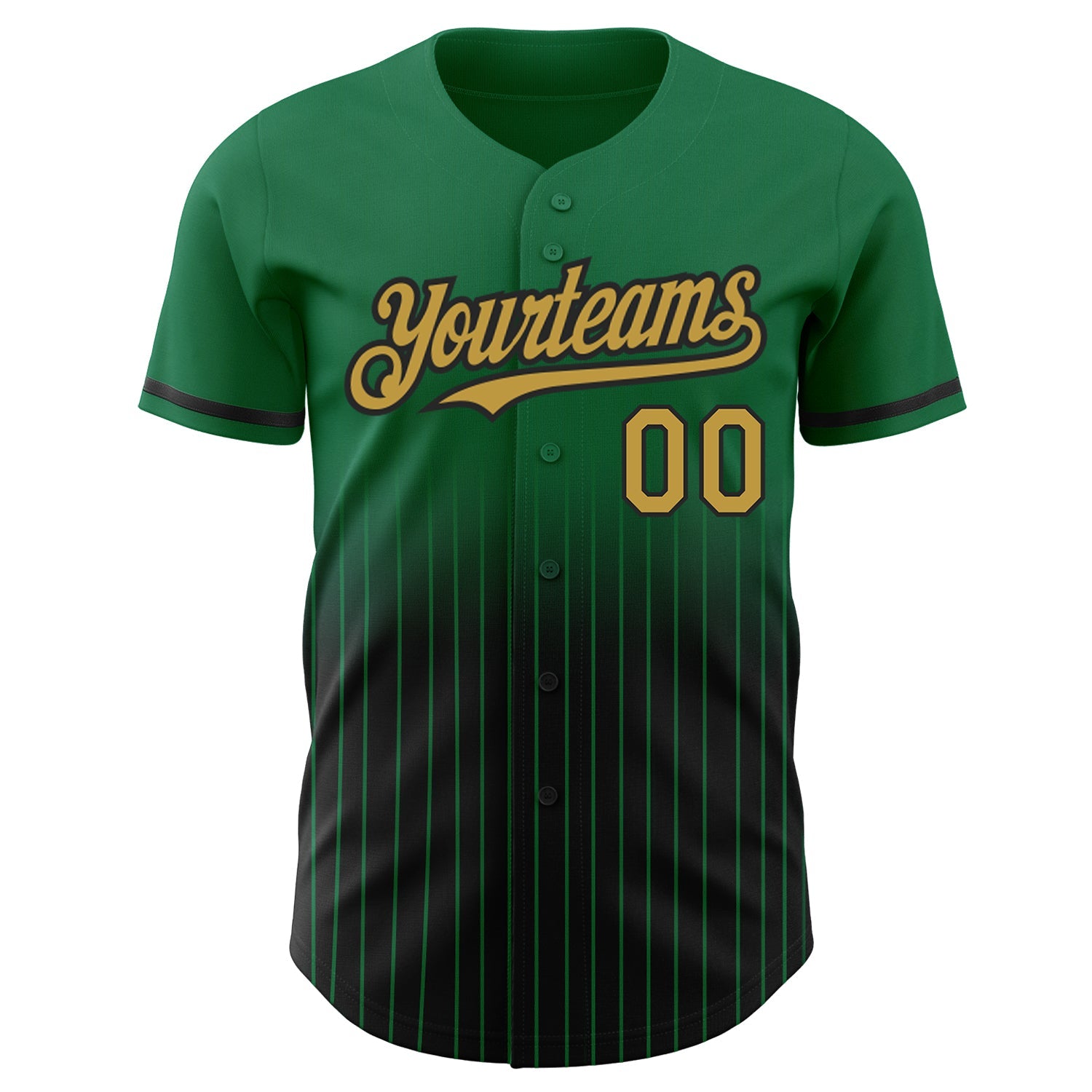 Custom Kelly Green Pinstripe Old Gold-Black Authentic Fade Fashion Baseball Jersey view 3