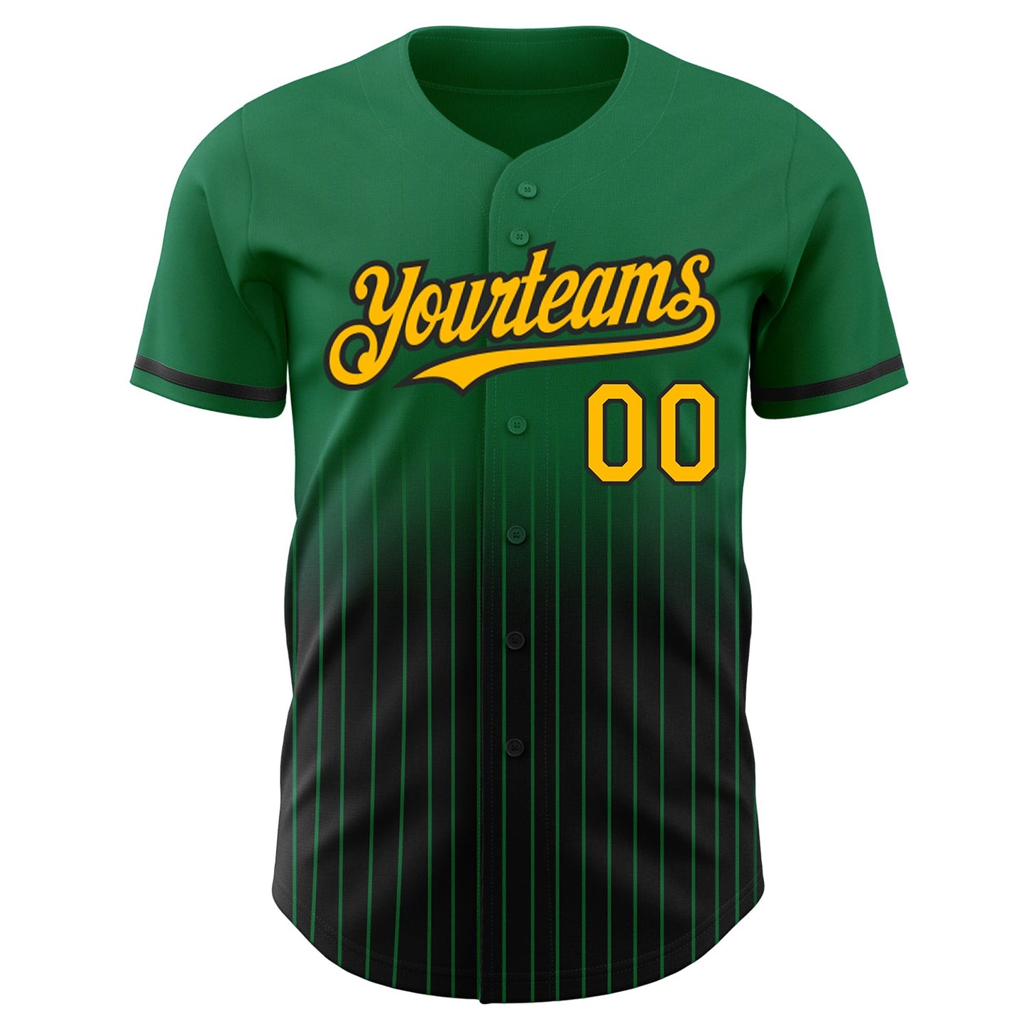 Custom Kelly Green Pinstripe Gold-Black Authentic Fade Fashion Baseball Jersey view 3