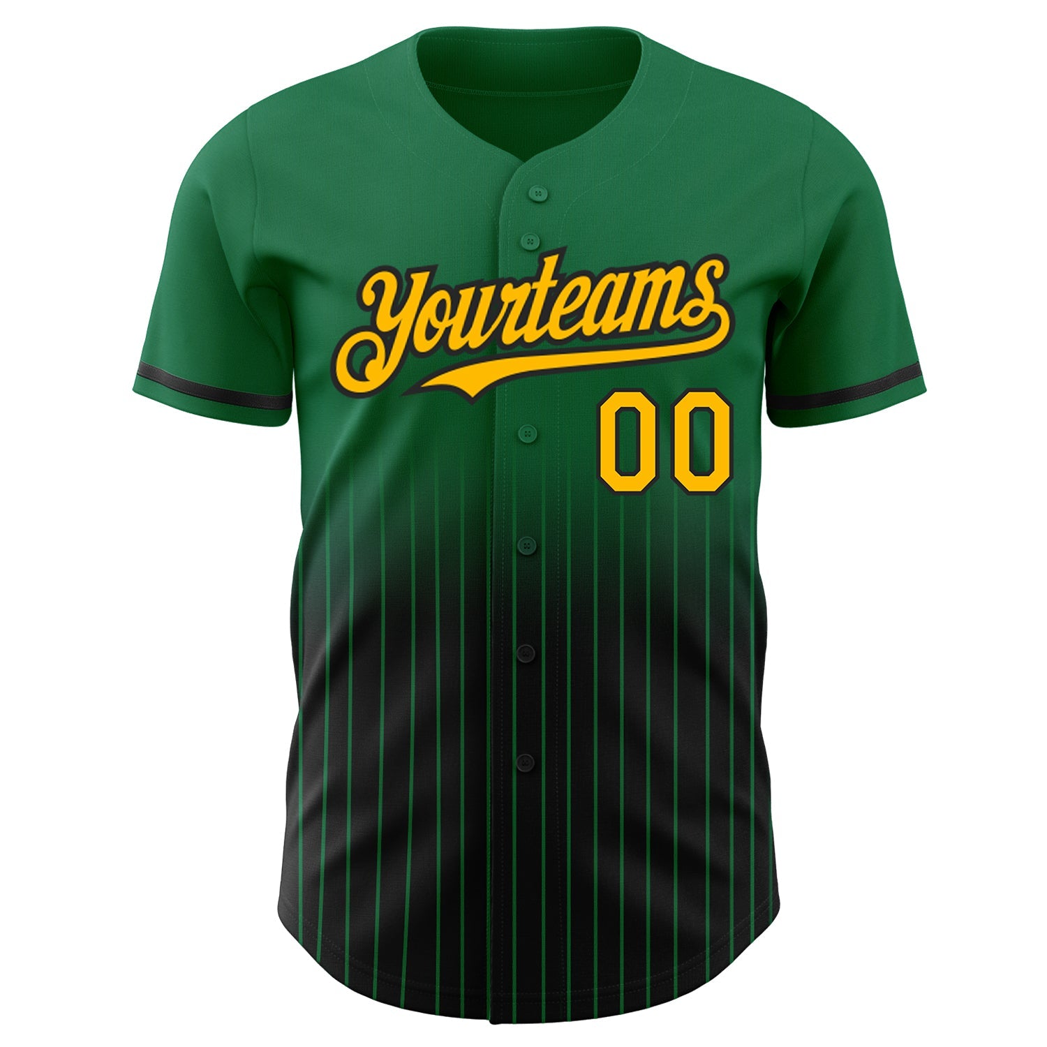 Custom Kelly Green Pinstripe Gold-Black Authentic Fade Fashion Baseball Jersey view 3
